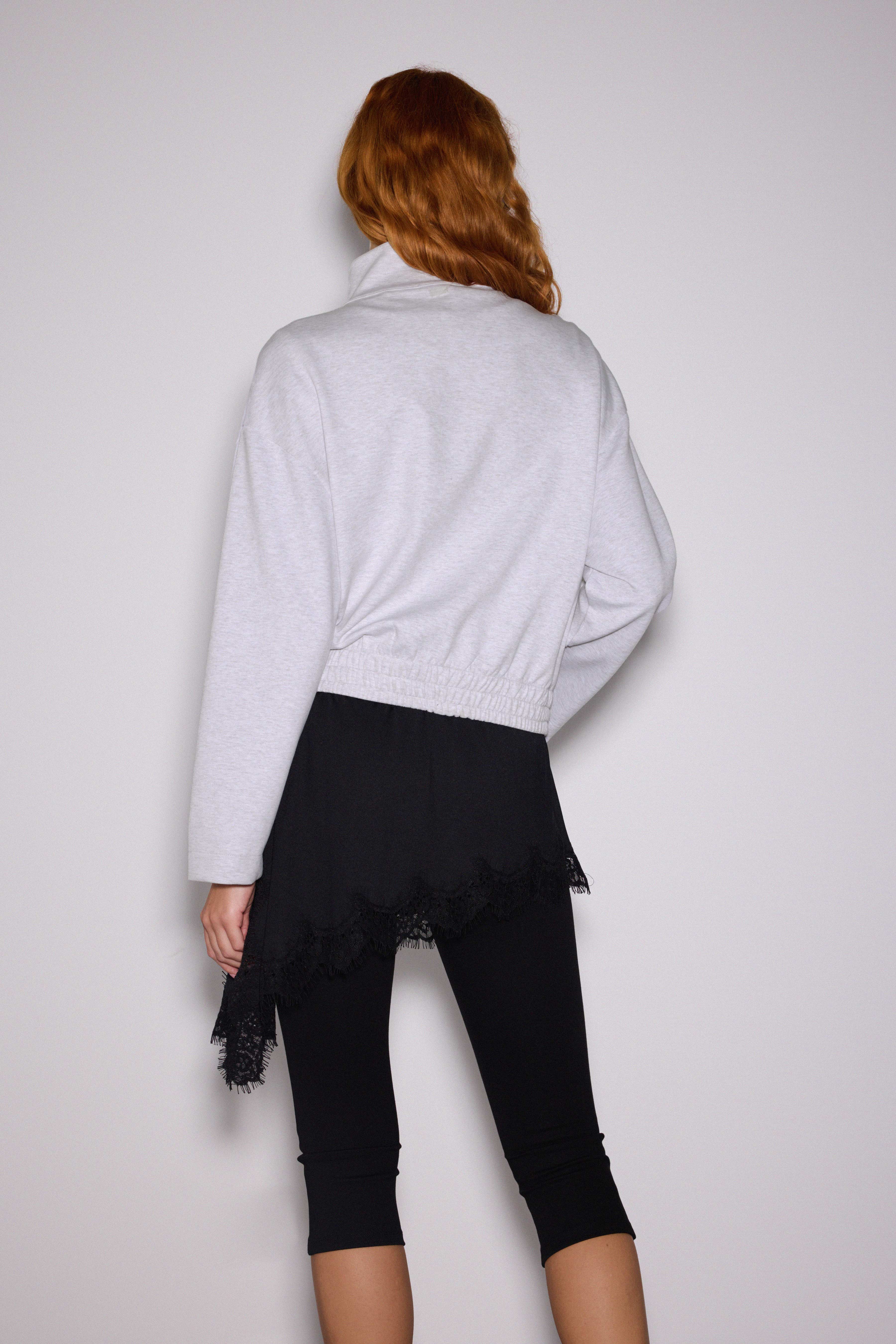 Dik Yaka Fermuarlı İnterlok Sweat Ceket - AÇIK GRİ MELANJ