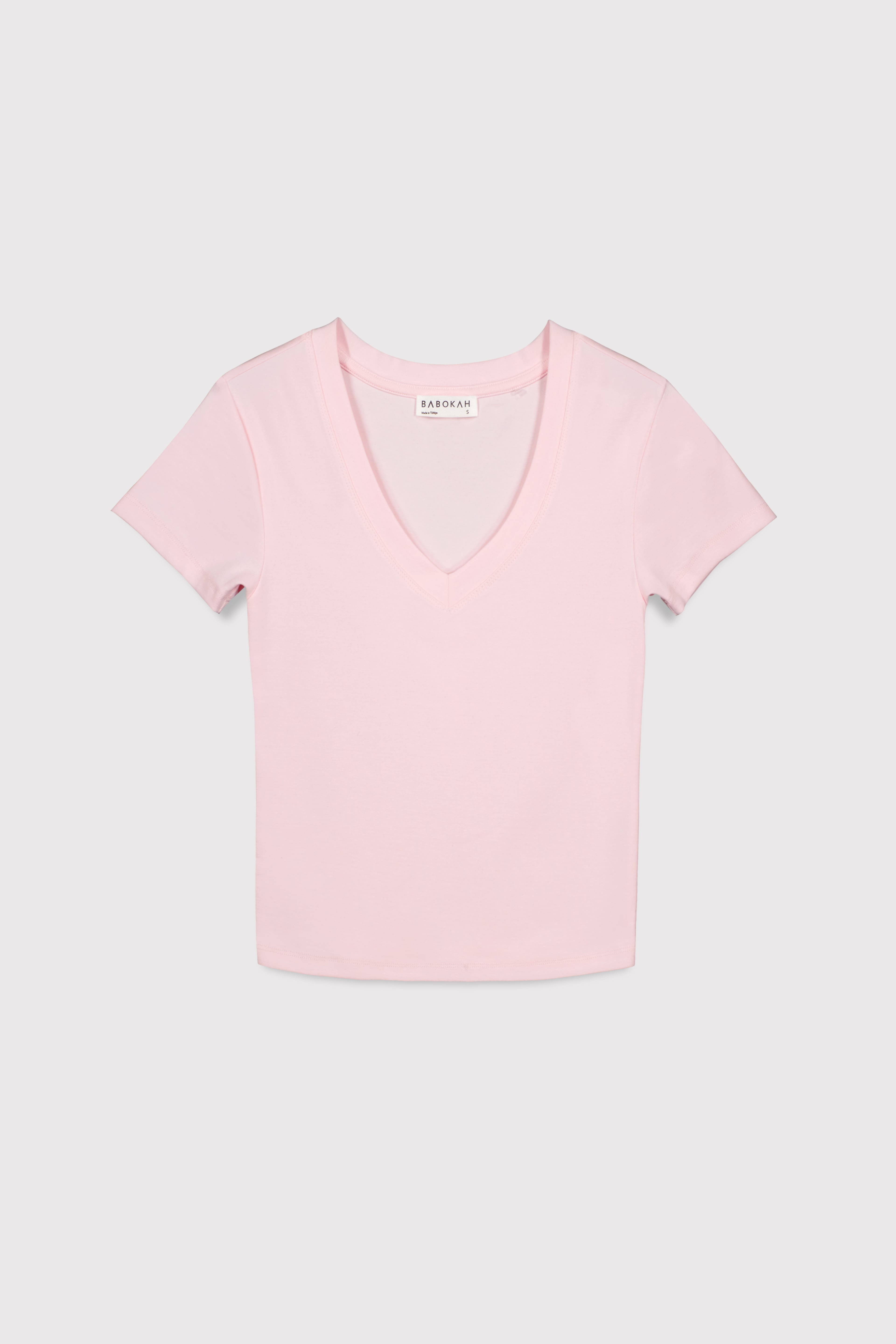 V Yaka Kısa Kol Üst - PEMBE