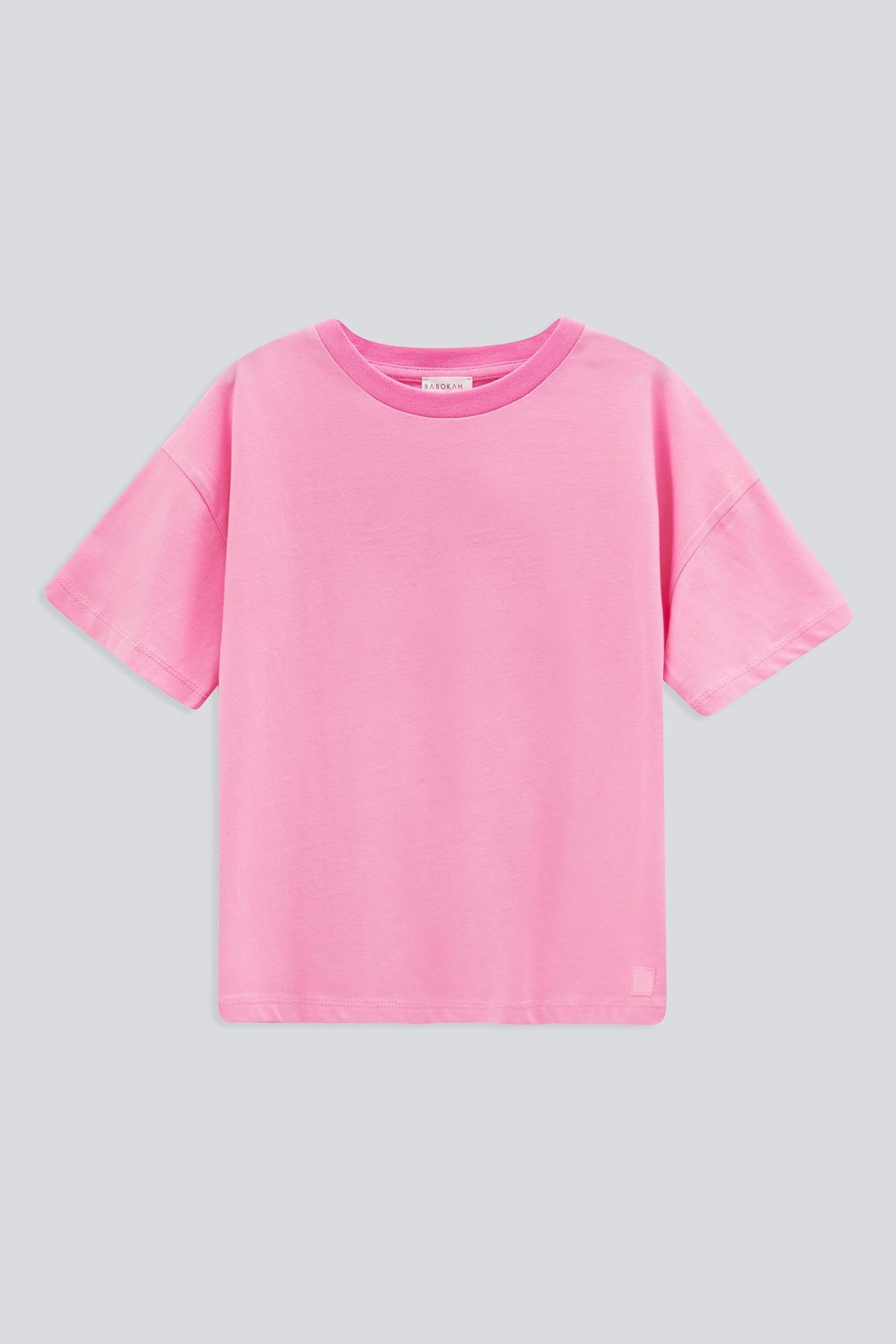 (Kids Girl) Basic Oversize Fit Kısa Kol T-Shirt - PEMBE