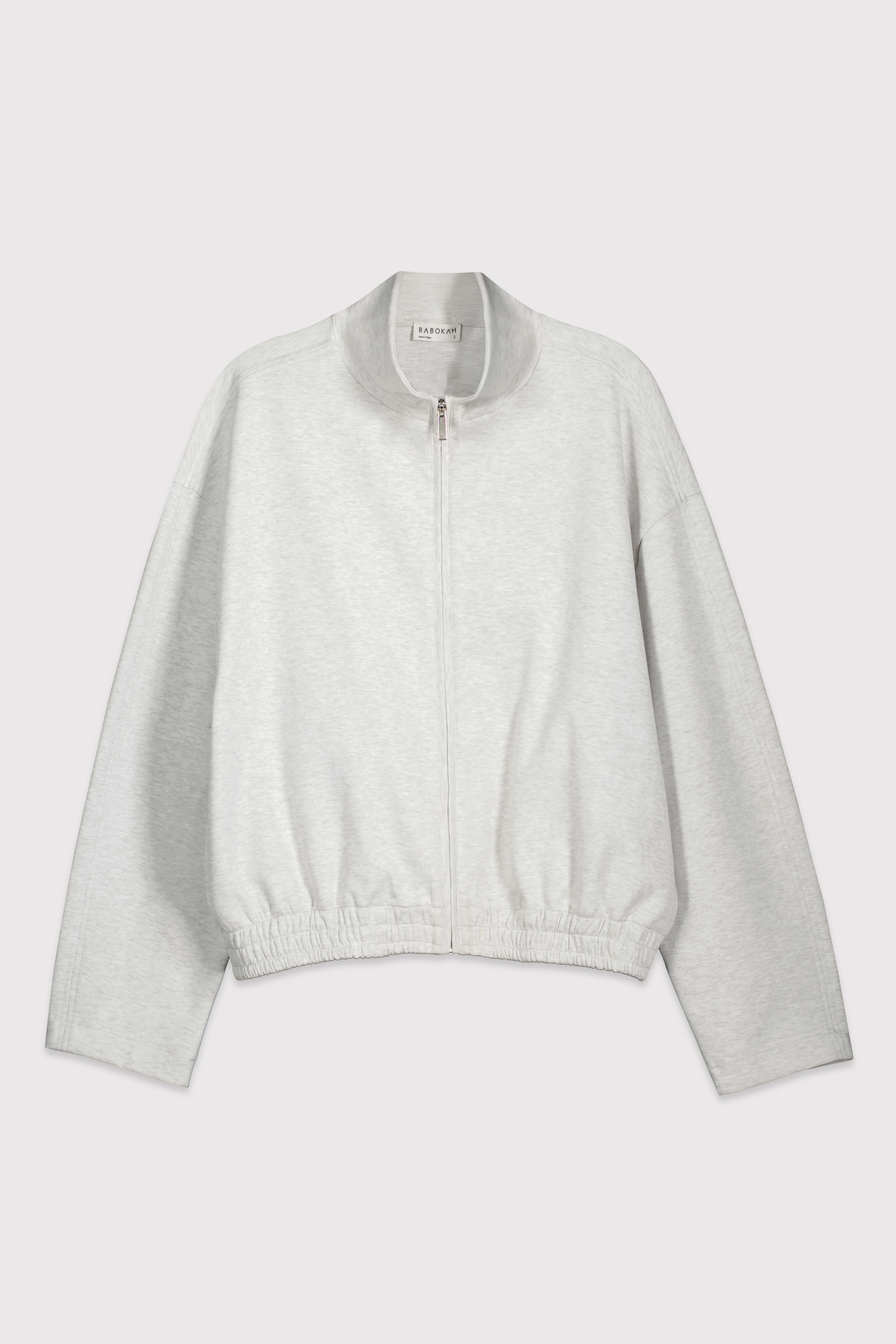 Dik Yaka Fermuarlı İnterlok Sweat Ceket - AÇIK GRİ MELANJ