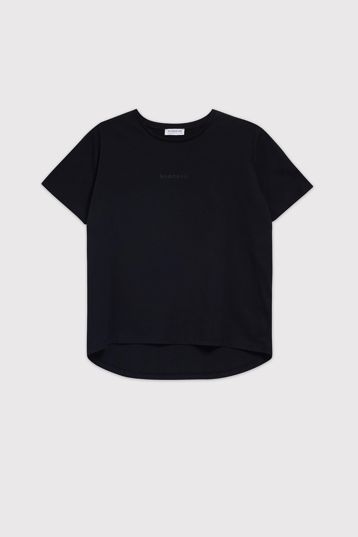 Kısa Kollu Asimetrik Kadın Tshirt - SİYAH