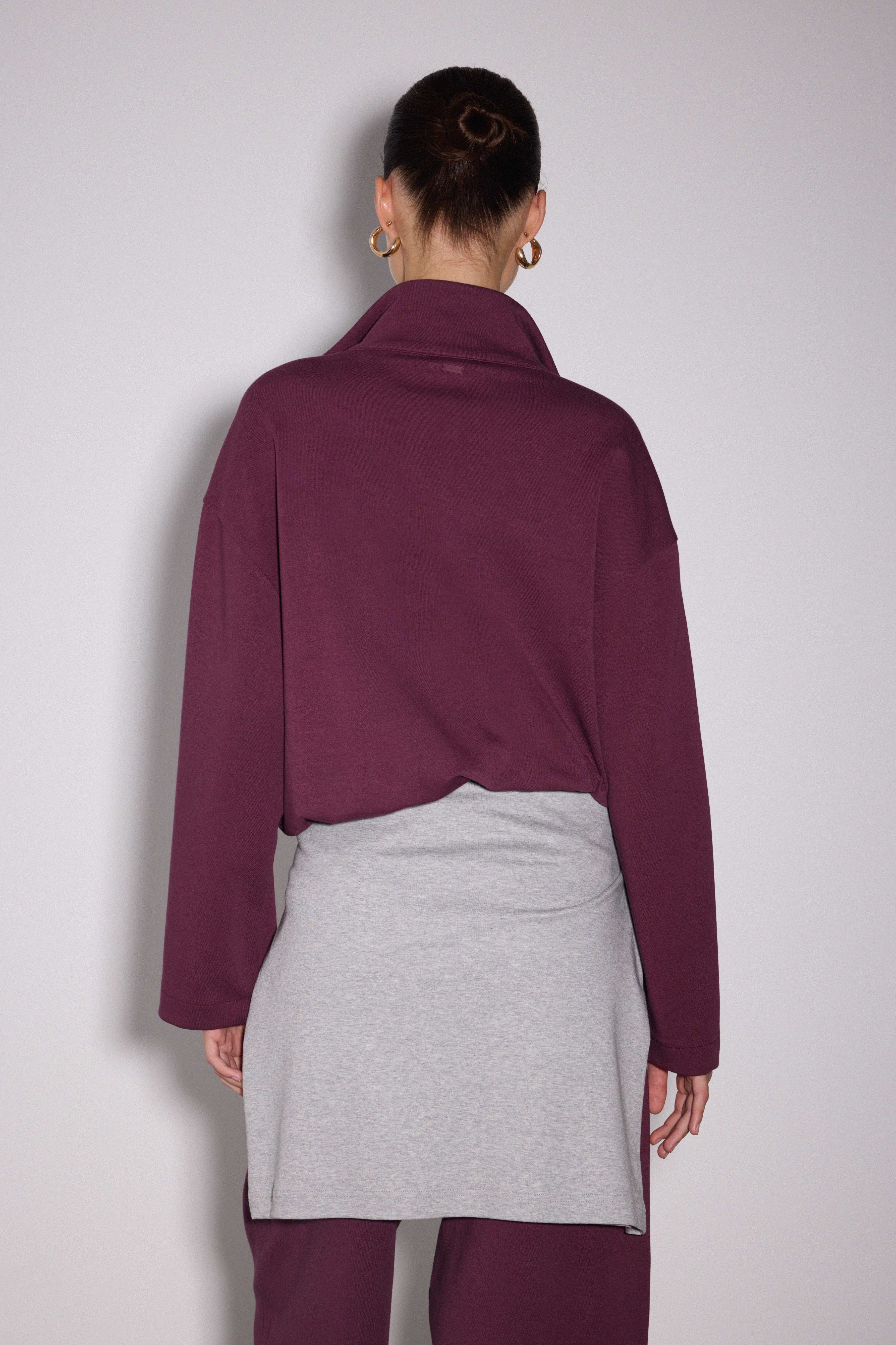 Dik Yaka Fermuarlı İnterlok Sweat Ceket - MÜRDÜM