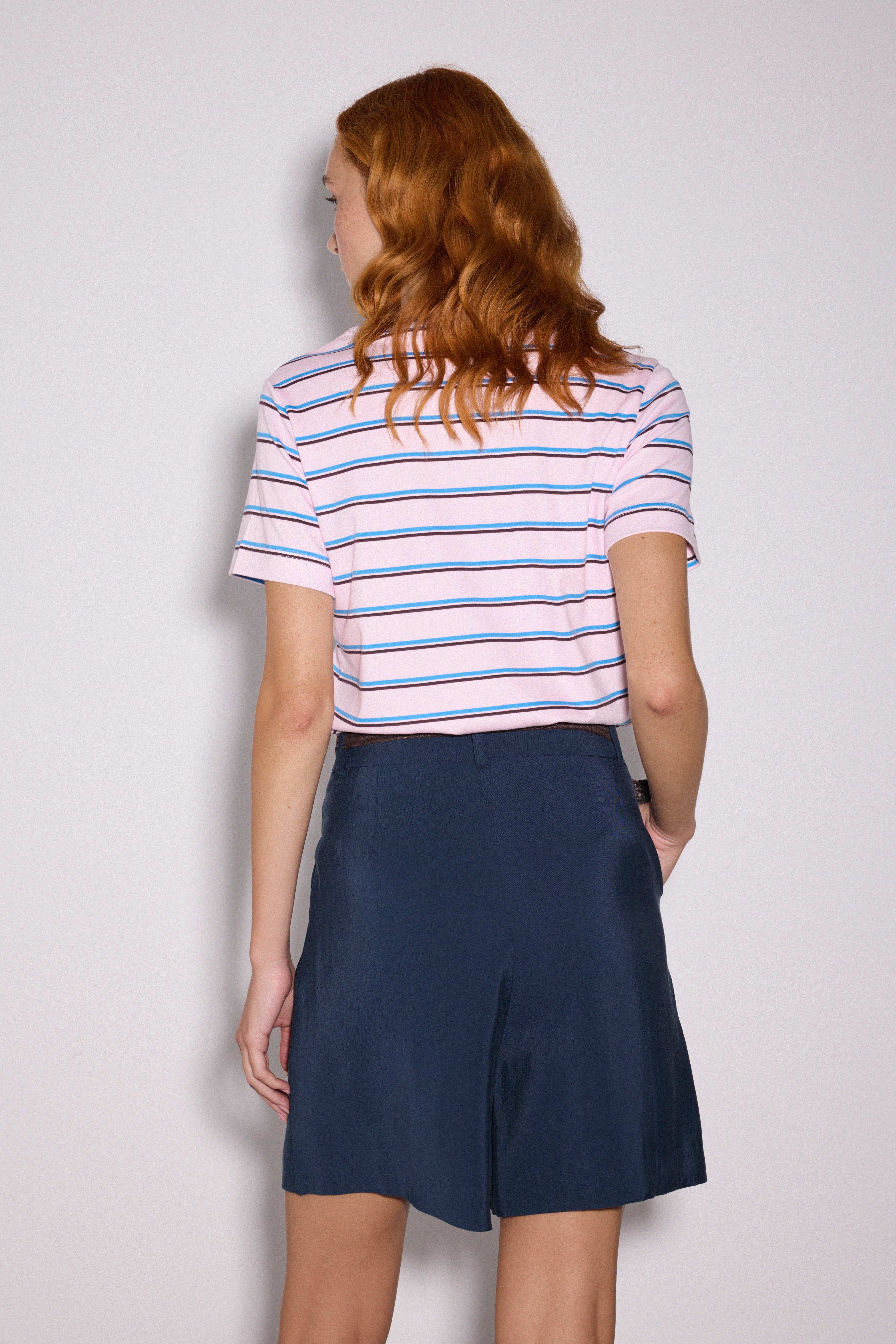 Çizgili Regular Basic Tshirt - PEMBE ÇİZGİLİ