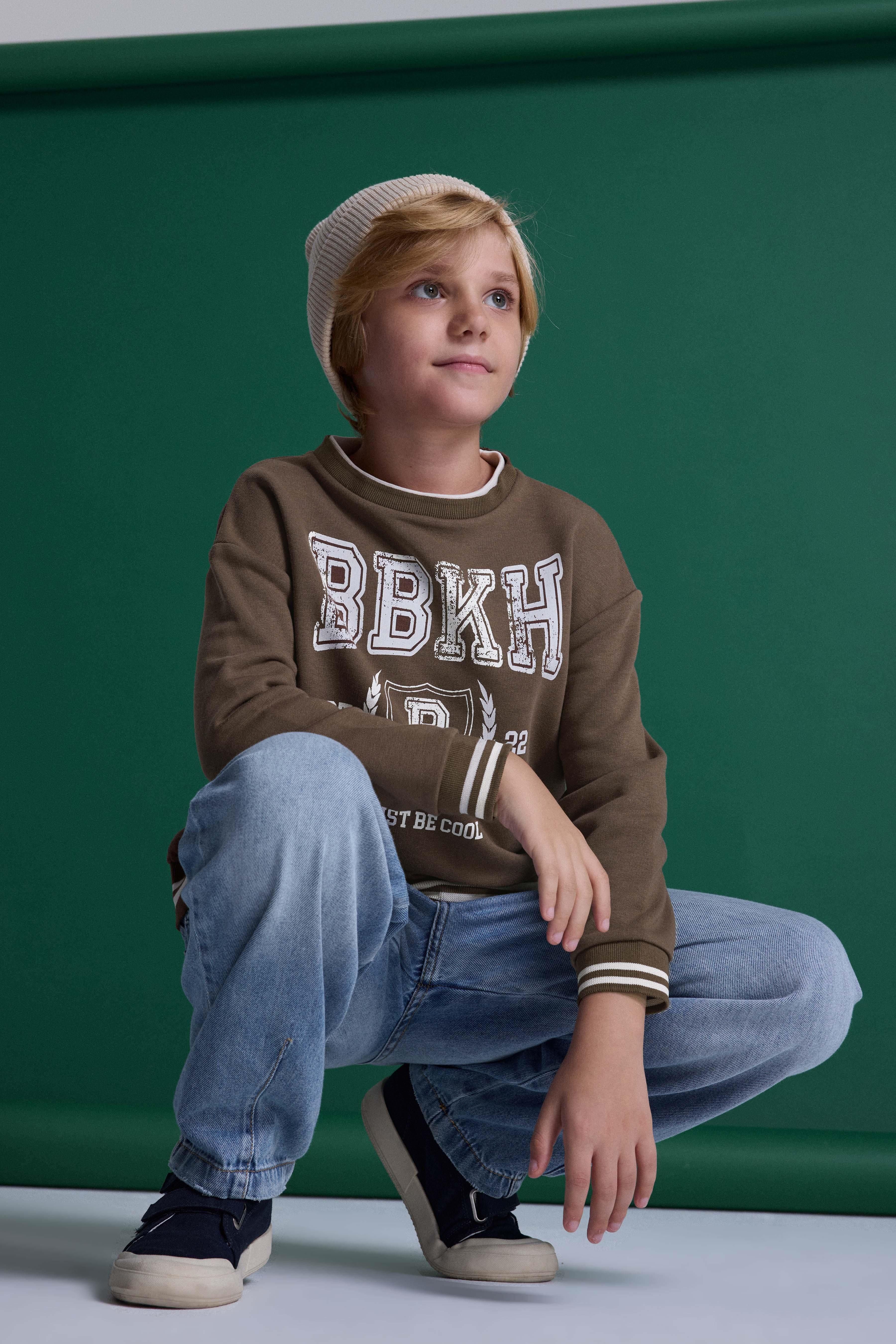 (Kids Boy) Çift Yakalı Baskılı Sweatshirt