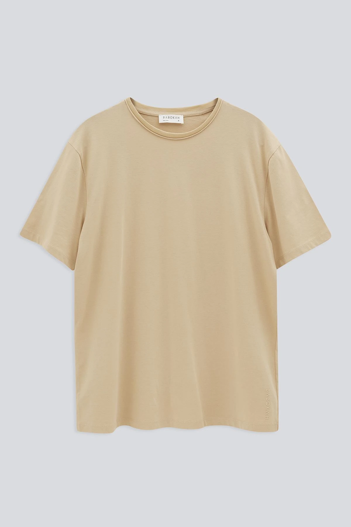 Raw Edge Yaka Basic Comfort Fit T-Shirt - AÇIK KAHVE