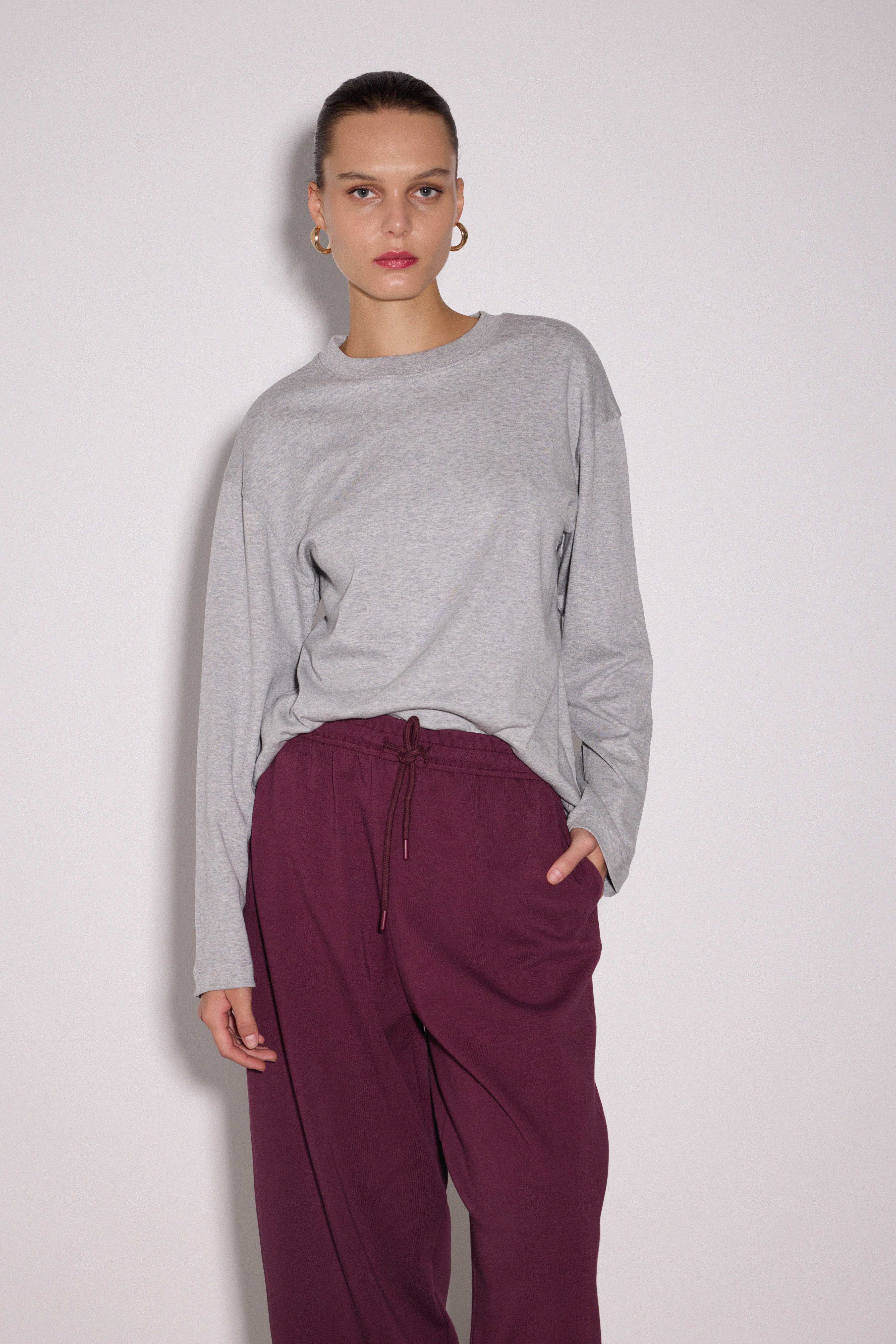 Premium Uzun Kol Oversize Tshirt - KOYU GRİ MELANJ