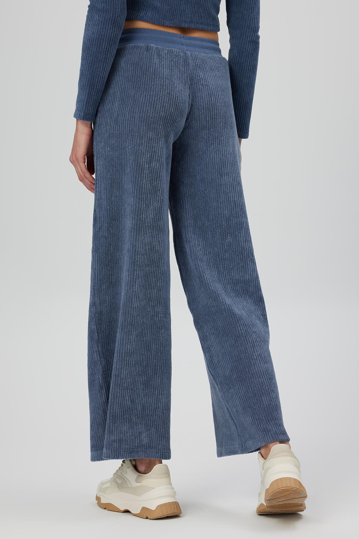 Düşük Bel Havlu Culotte Pantolon - MAVİ