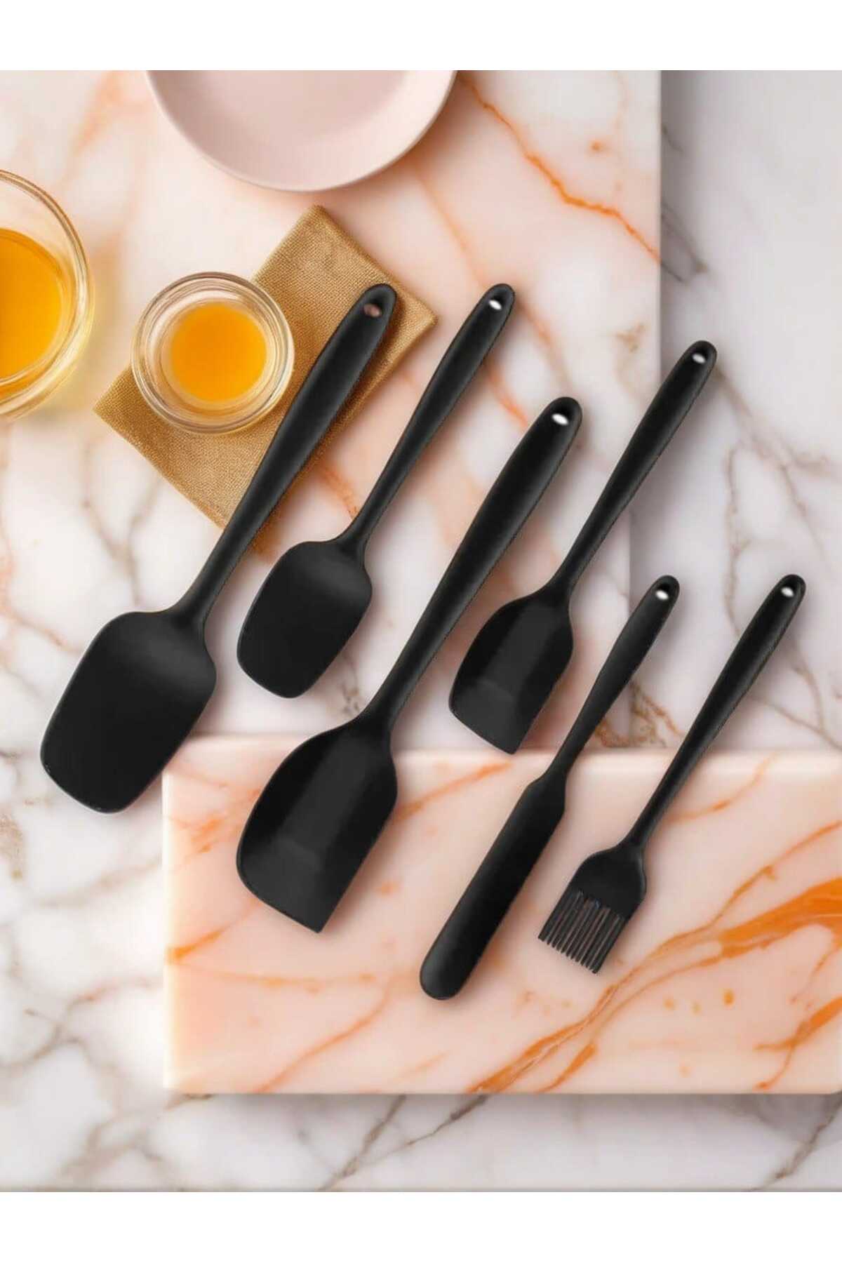 6'lı Siyah Yanmaz ve Yapışmaz Silikon Spatula Seti, mutfakta pratik kullanım