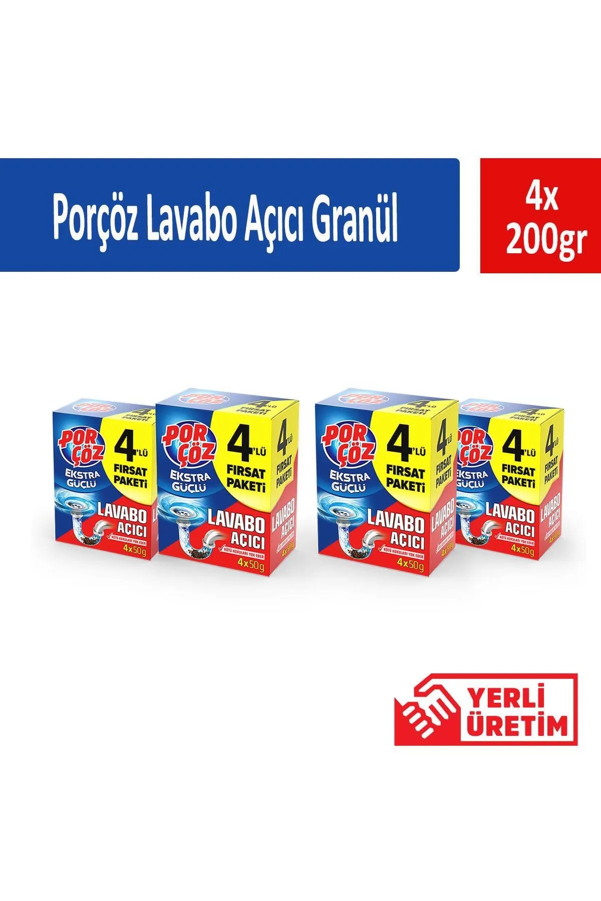 Porçöz Lavabo Açıcı Granül 200 gr x 4 Adet