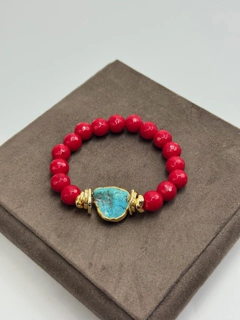 DS-2025225 MAVİ TAŞ DETAYLI DOĞAL TAŞ BİLEKLİK LASTİKLİ