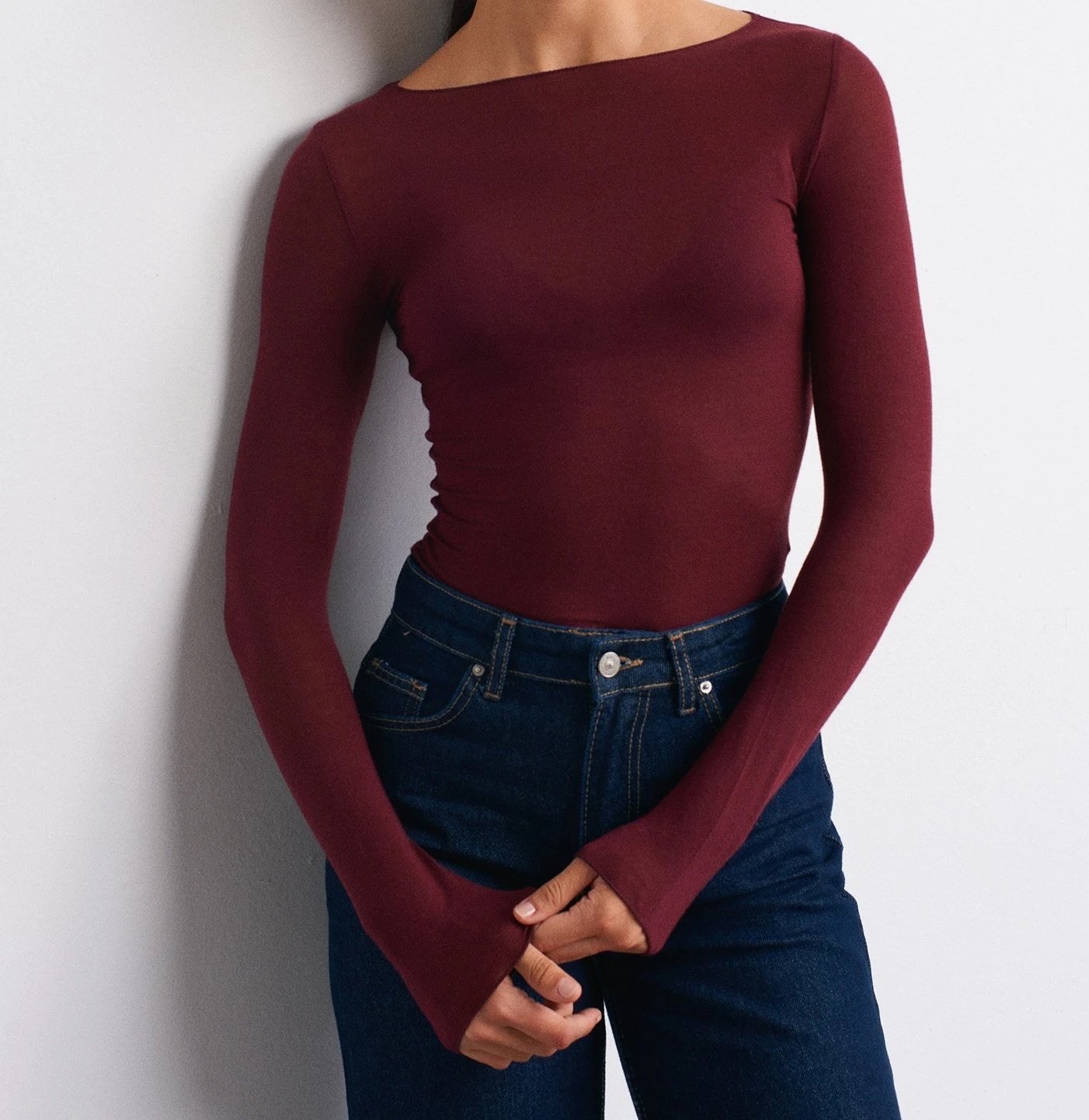 DL-202532122 KAYIK YAKA MODAL KAŞMİR ULTRA HAFİF BLUZ BORDO