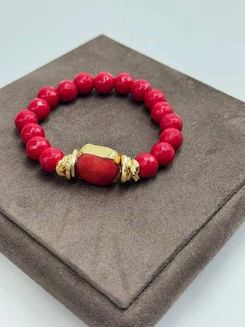 DS-2025225 ORTASI KARE DOĞAL TAŞ BİLEKLİK LASTİKLİ