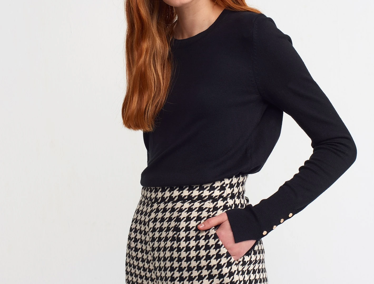 DL-20251267 BİSİKLET YAKA KOL ORTASI DROPLU KAZAK SİYAH