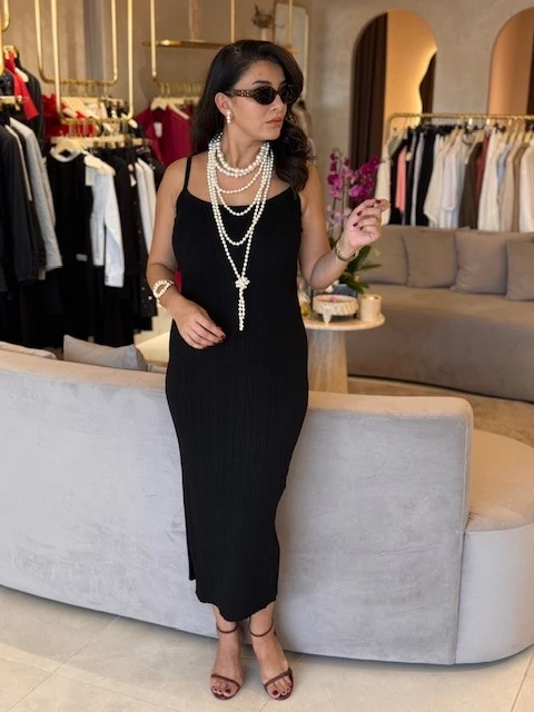 DL-202590139 ASKILI TRİKO ELBİSE SİYAH