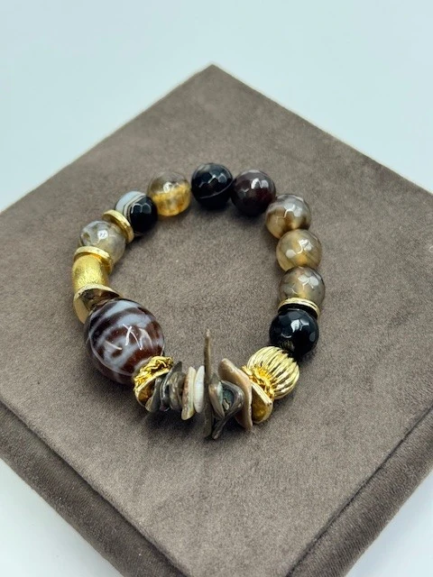 DS-2025300 KAHVE DETAYLI DOĞAL TAŞ BİLEKLİK