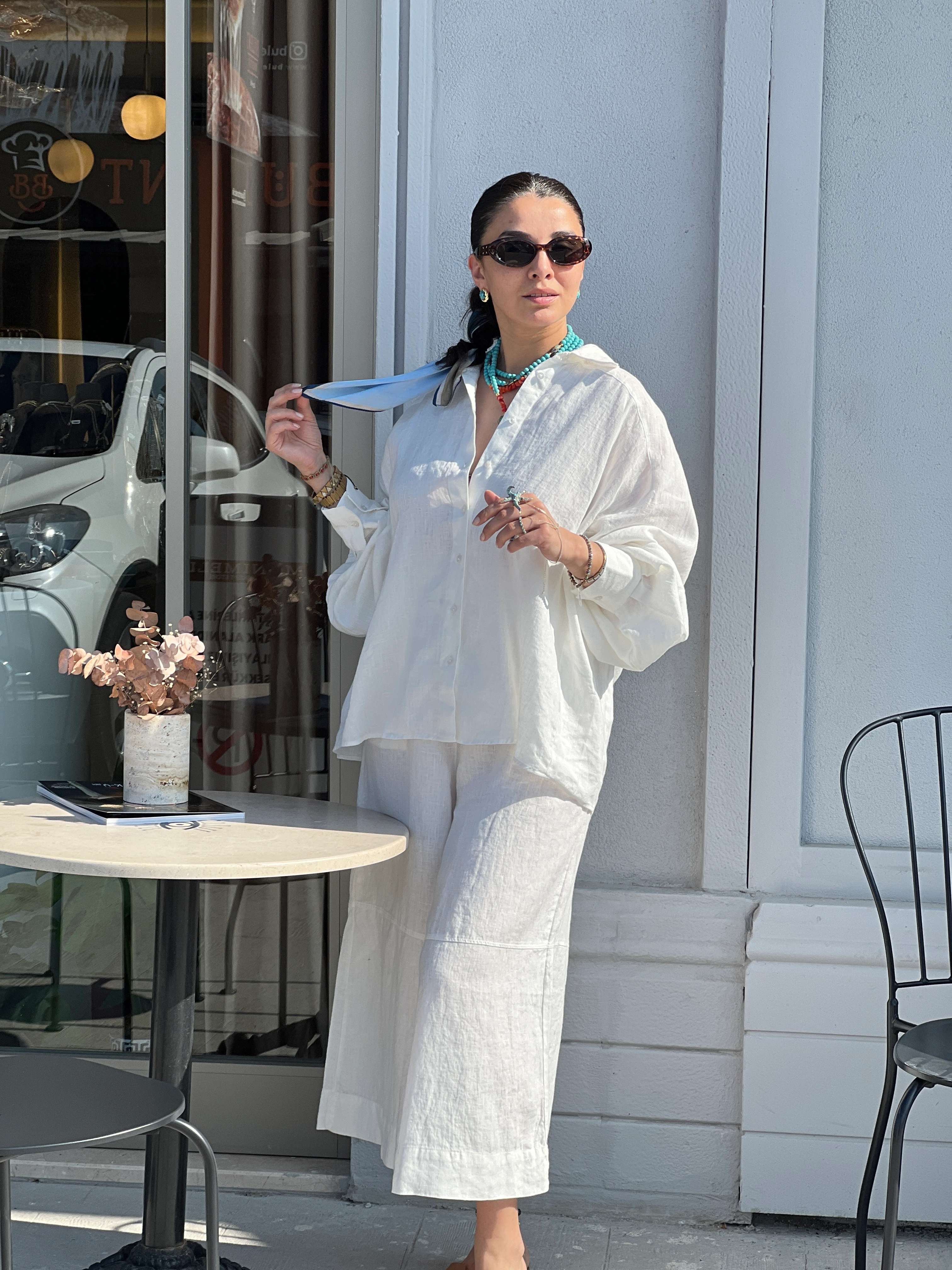 RV-ÇİFT MANŞET KETEN GÖMLEK BEYAZ