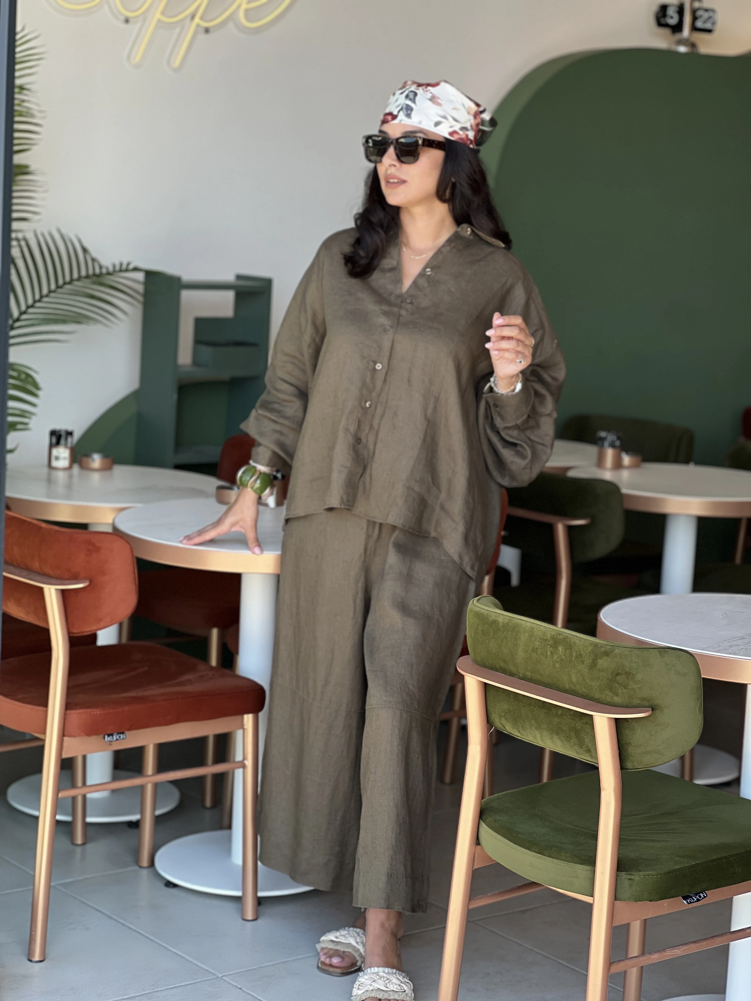 RV-ÇİFT MANŞET KETEN GÖMLEK HAKİ