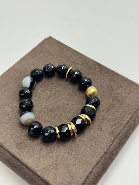 DS-2025190 SİYAH DOĞAL TAŞ BİLEKLİK LASTİKLİ