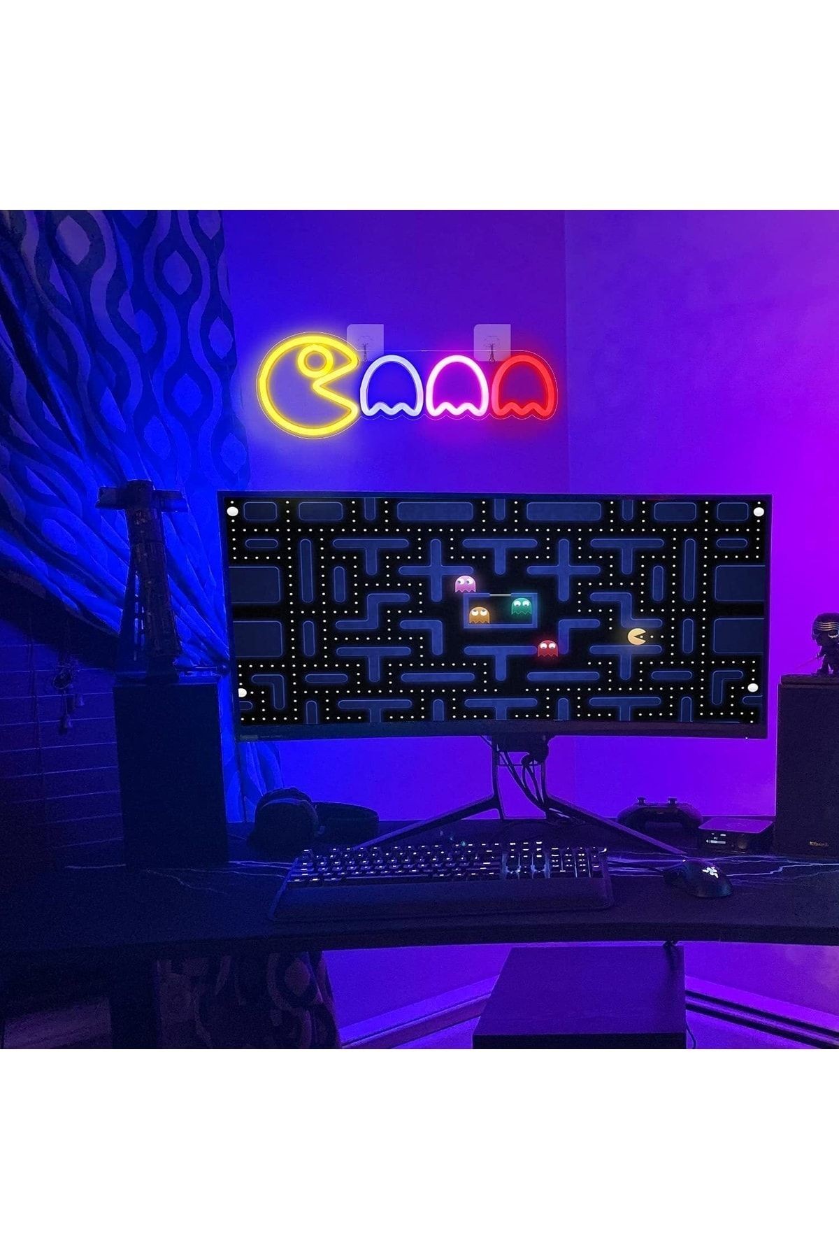 Pacman Neon Tabela Neon Yazı Dekoratif Aydınlatma Ve Gece Lambası