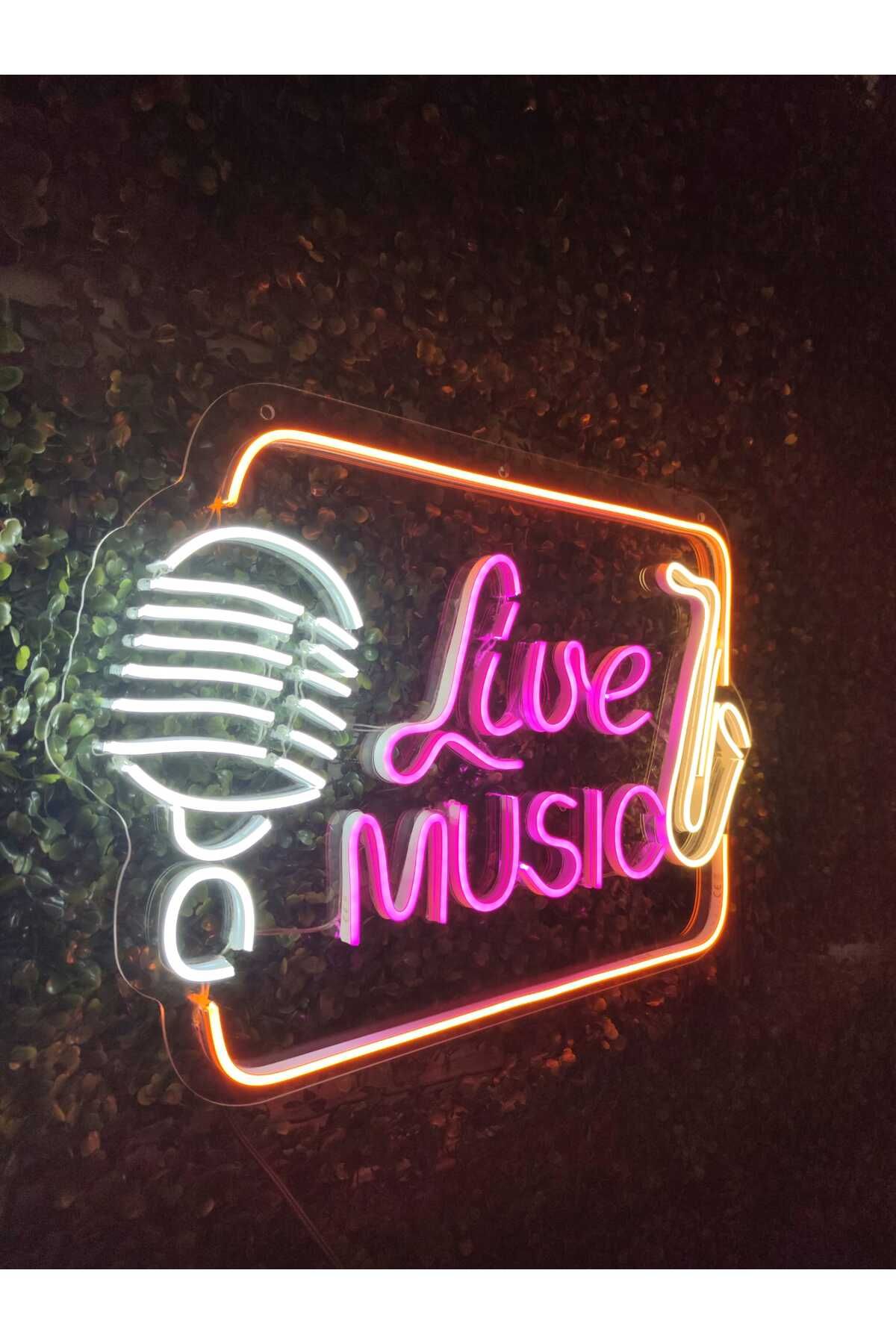 Live Music Canlı Müzik Sahne Aydınlatma Dekor Neon Tabela(55x36cm)