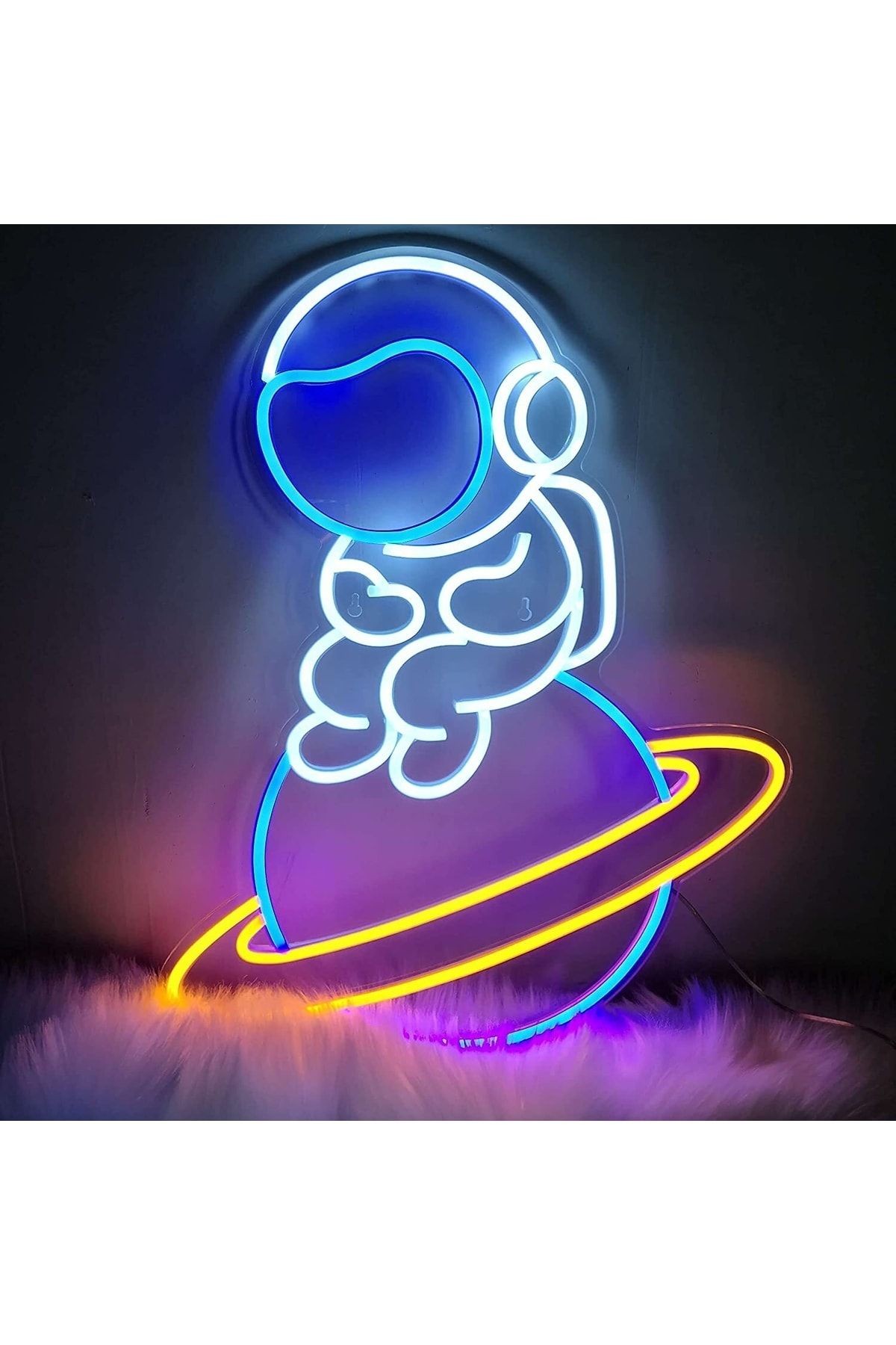 Astronot & Satürn Neon Yazı Dekoratif Aydınlatma Ve Gece Lambası