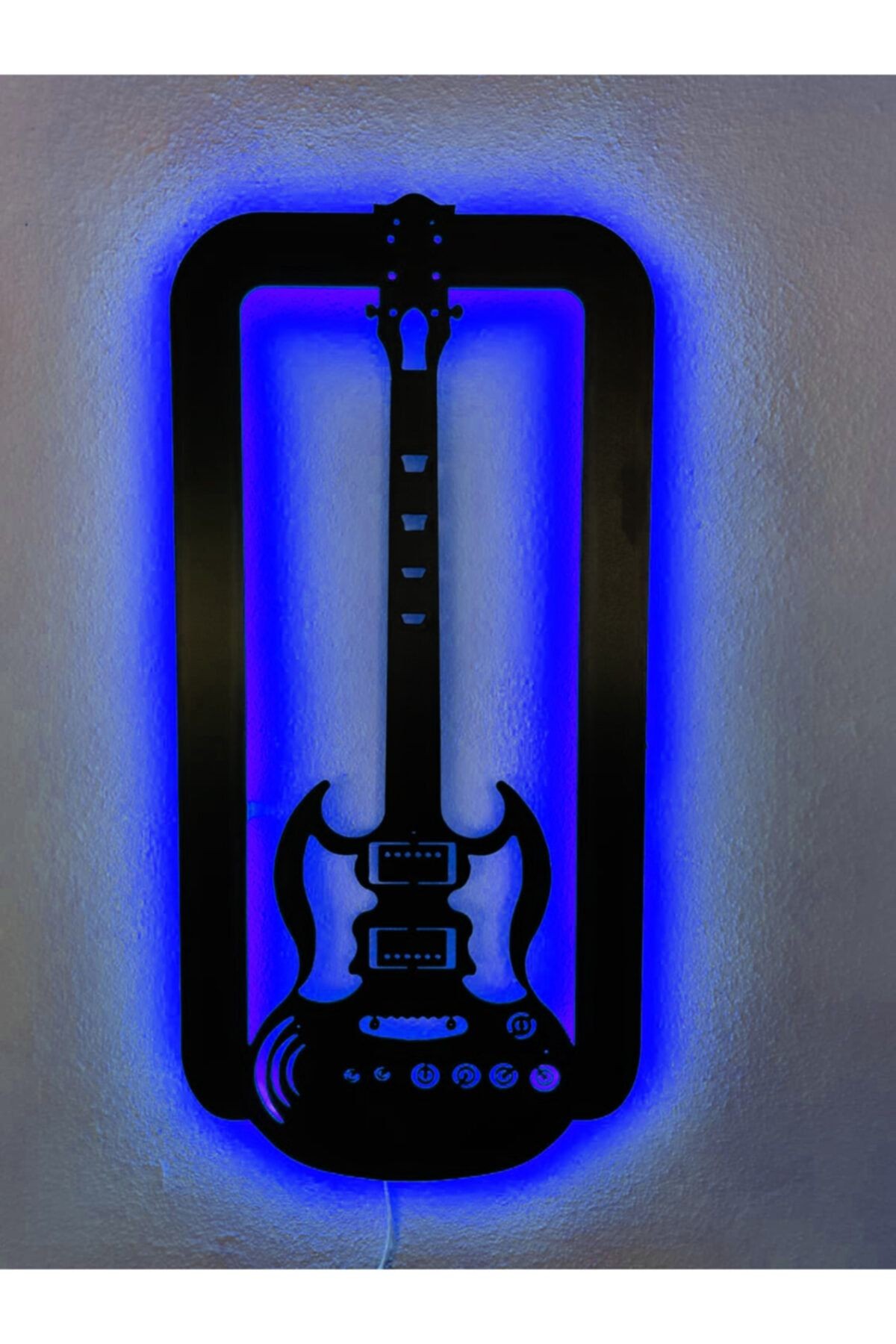 Gitar Led Işıklı Ahşap Dekoratif Tablo