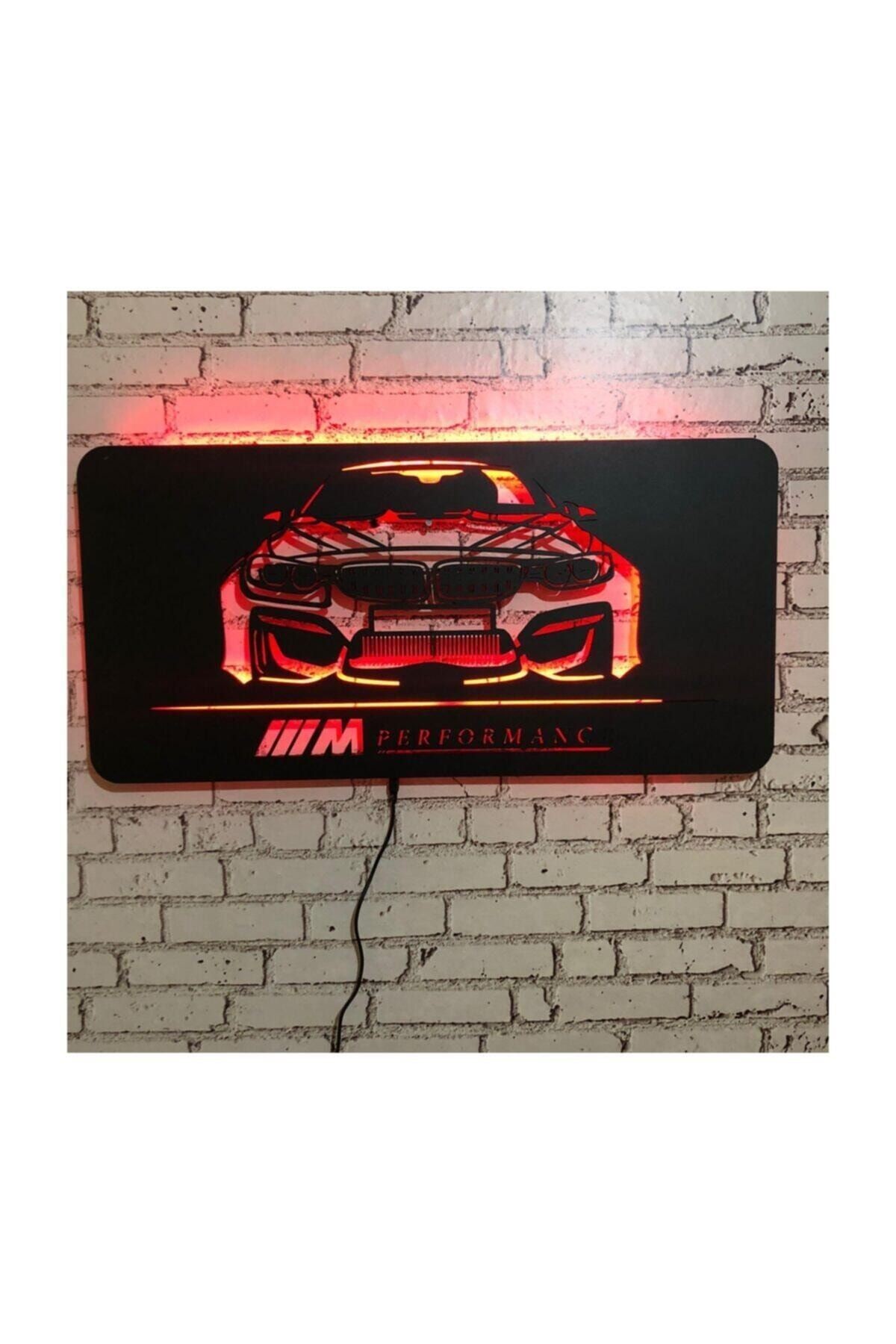 Bmw M Performance Led Işıklı Ahşap Tablo - Led Işıklı Duvar Dekoru