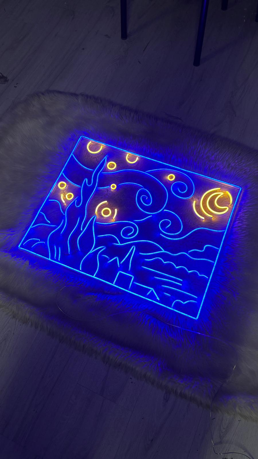 Vincent Van Gogh Yıldızlı Gece Neon Neon Led Tabela Dekoratif Işık