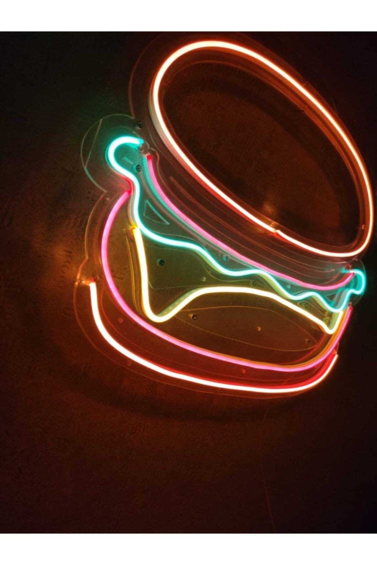 Hamburger Neon Led Burger Tabela Neon Duvar Dekorasyonu