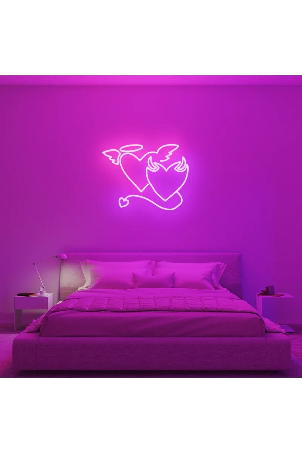 Angel  Devil - Melek  Şeytan Neon Tabela Neon Yazı Dekoratif Aydınlatma Ve Gece Lambası