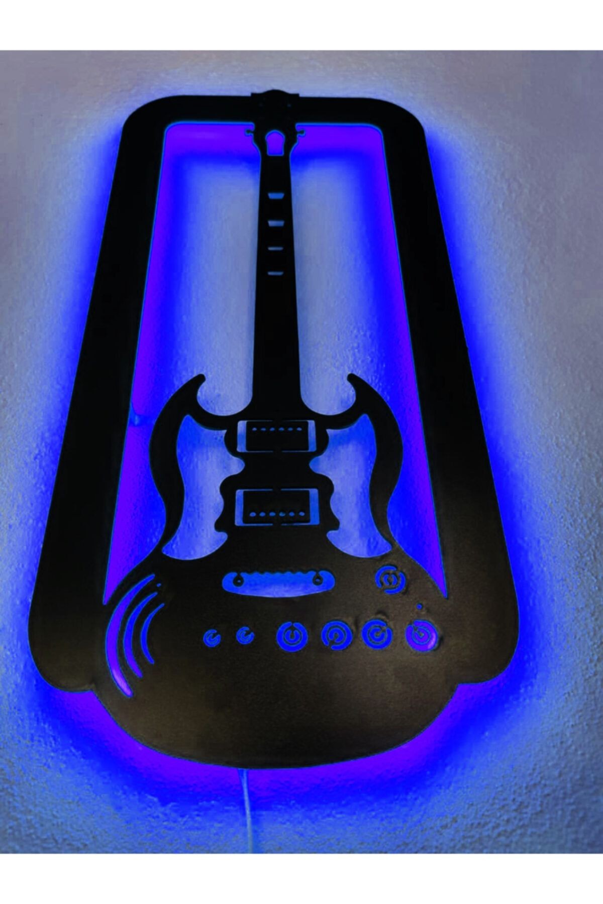 Gitar Led Işıklı Ahşap Dekoratif Tablo