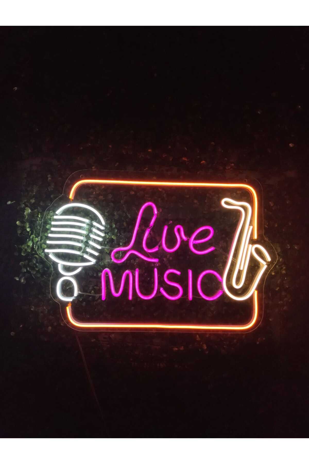 Live Music Canlı Müzik Sahne Aydınlatma Dekor Neon Tabela(55x36cm)