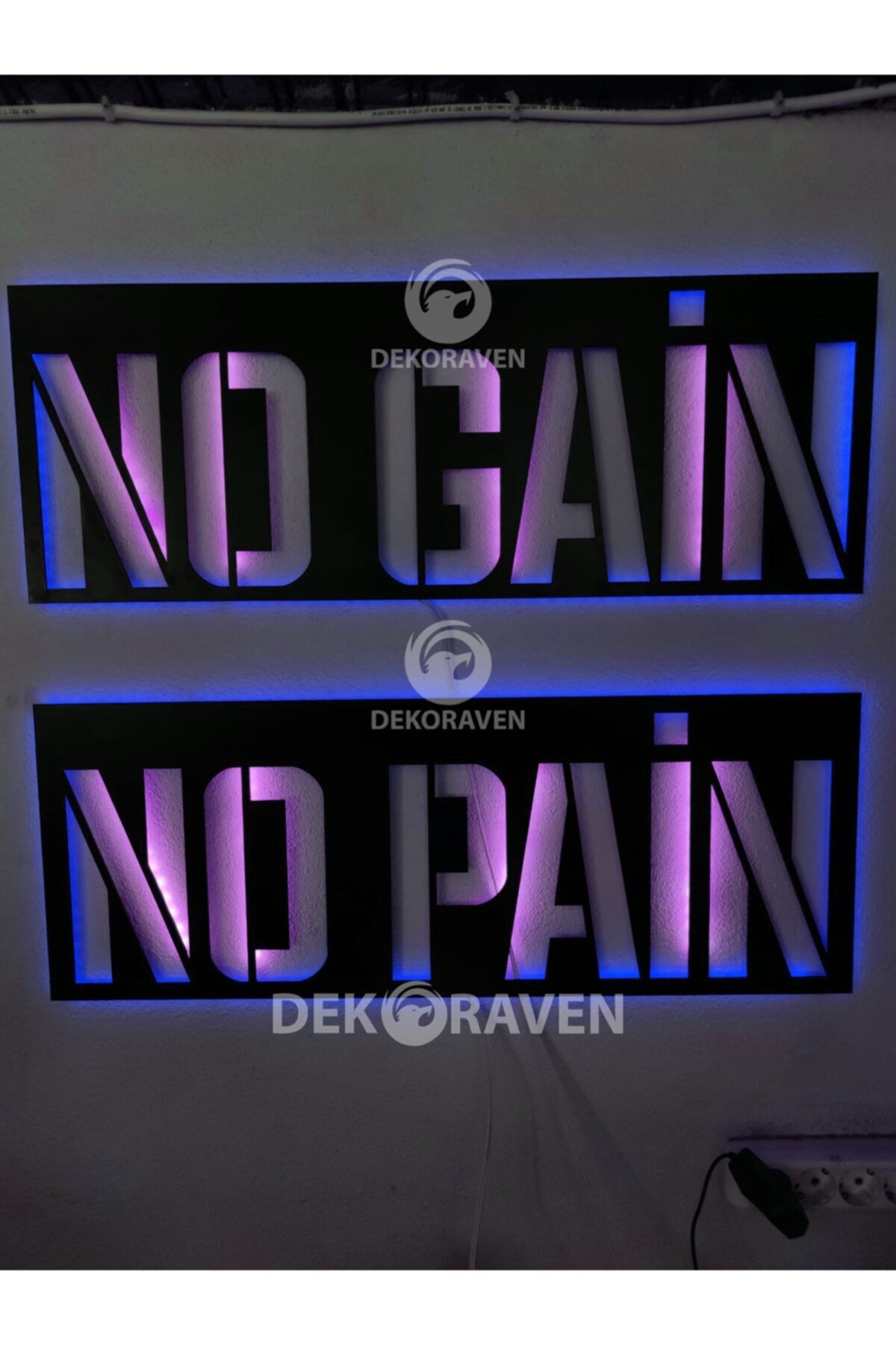 No Pain No Gain Led Işıklı Ahşap Tablo