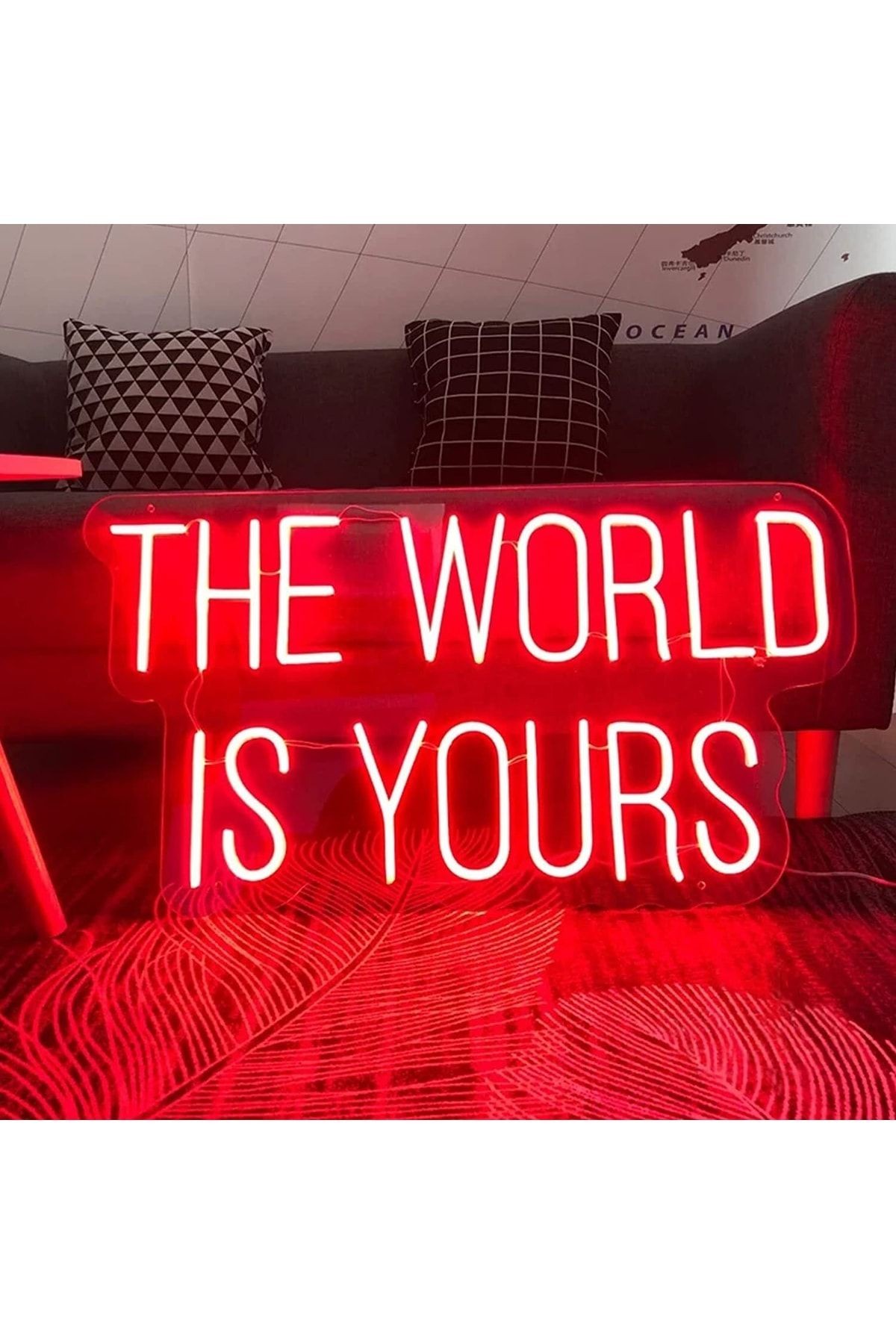 The World Is Yours Neon Tabela Neon Yazı Dekoratif Aydınlatma Ve Gece Lambası