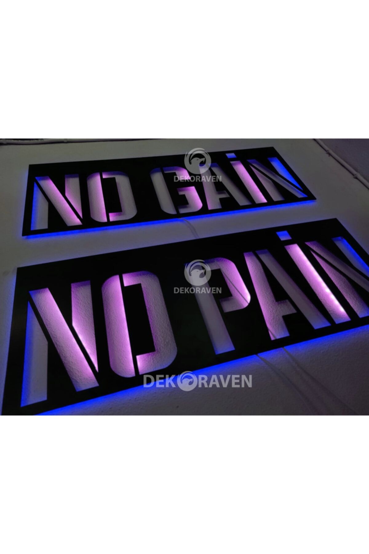 No Pain No Gain Led Işıklı Ahşap Tablo