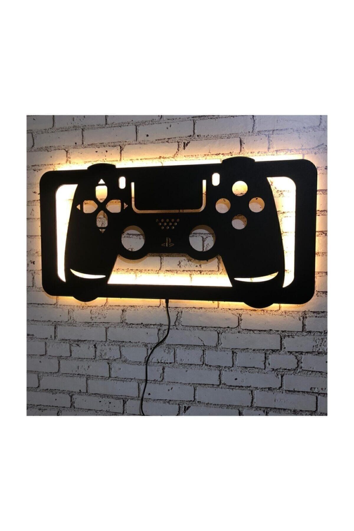 Siyah Ps4 Konsol V.1 Led Işıklı Tablo Ahşap Duvar Dekorasyonu