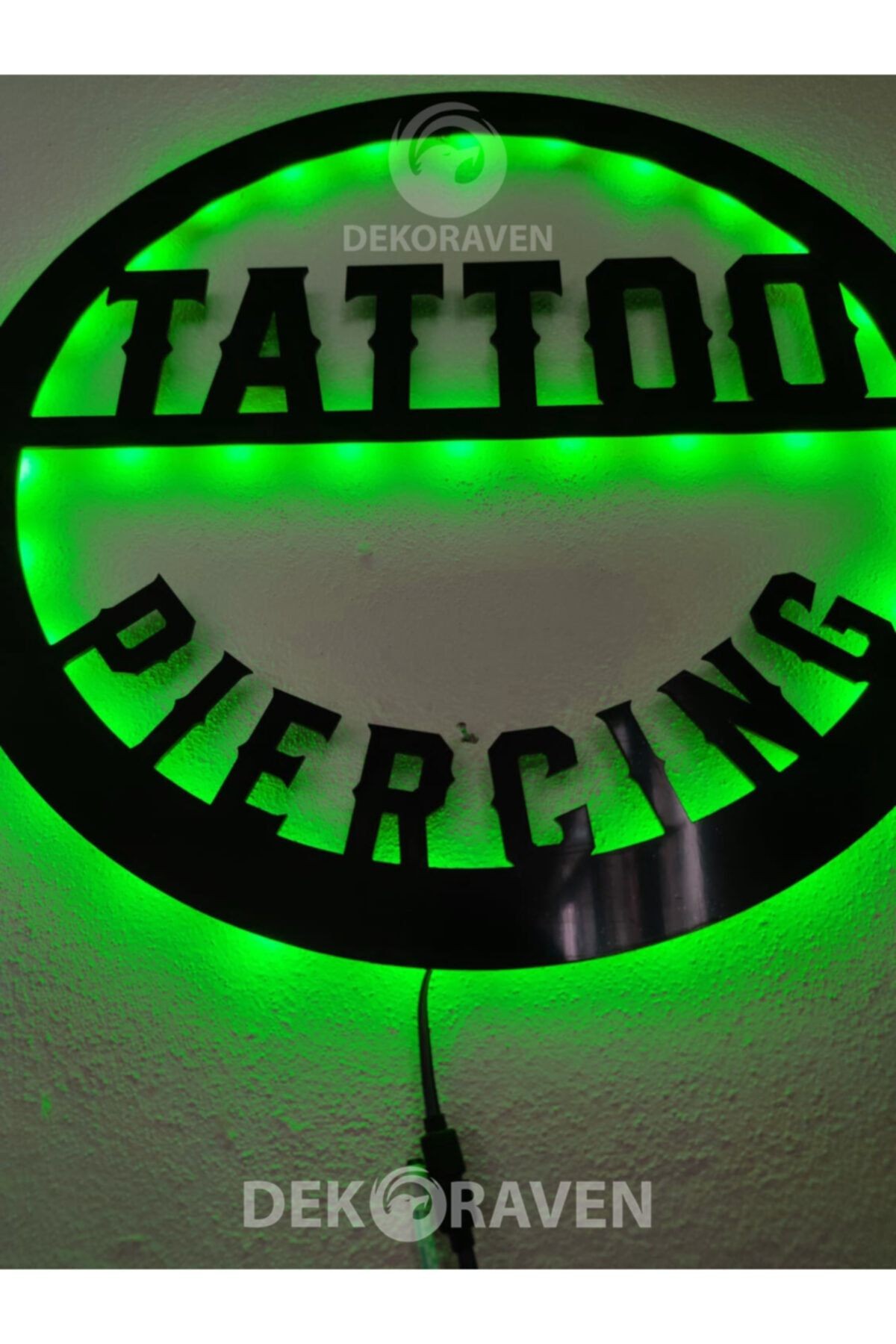 Tatto & Piercing Led Işıklı Ahşap Tablo Iç Mekan Tabela