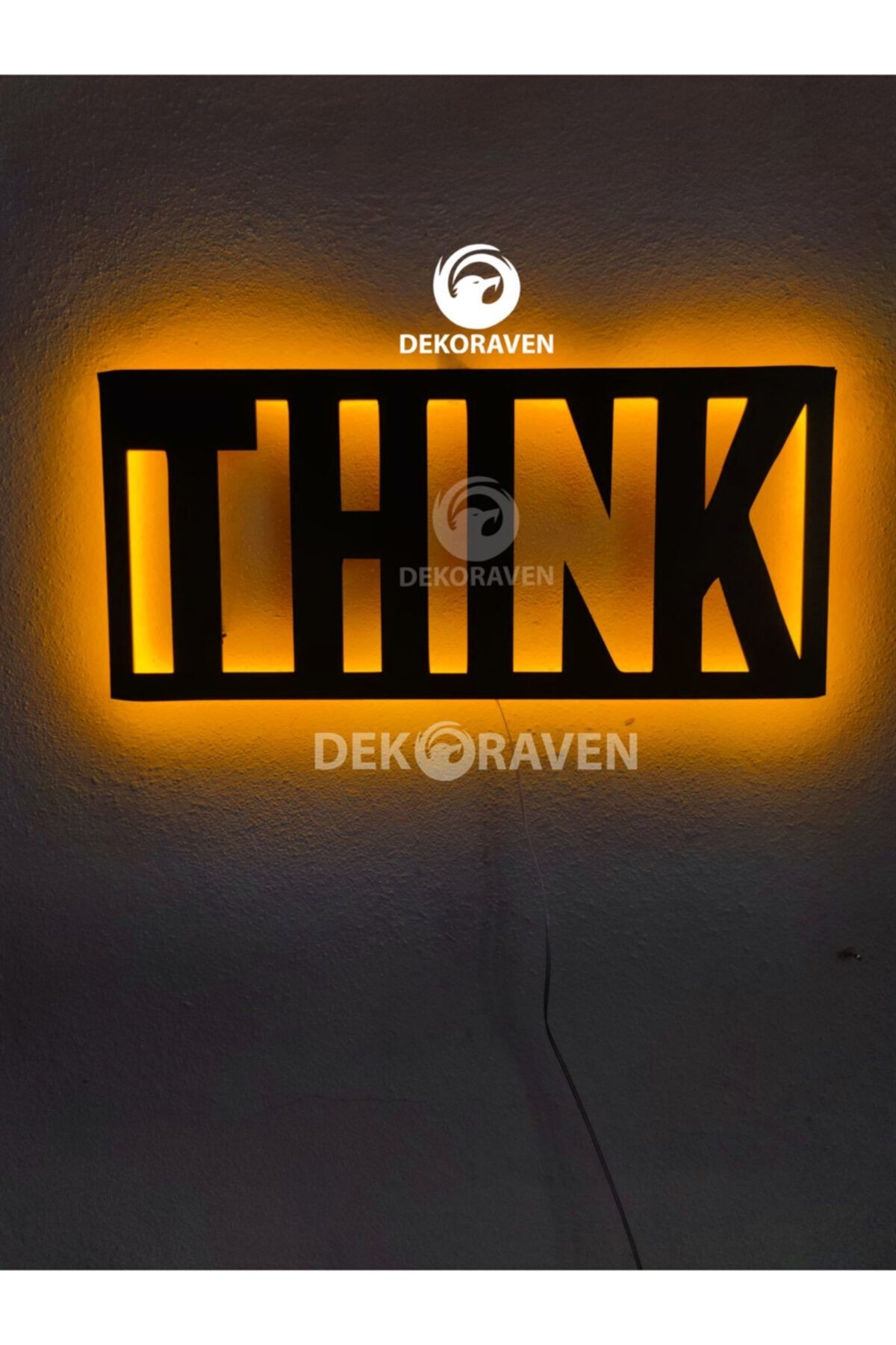 Think-motto Led Işıklı Ahşap Tablo