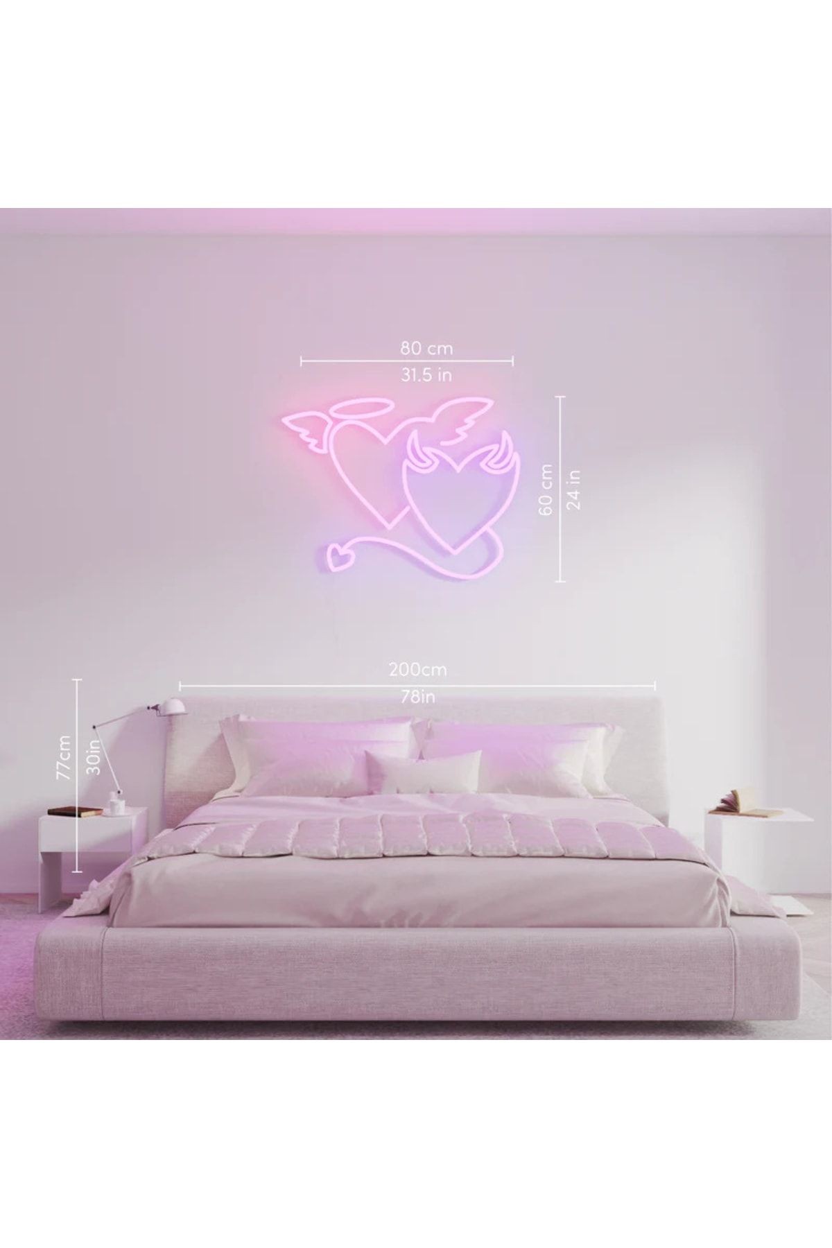 Angel  Devil - Melek  Şeytan Neon Tabela Neon Yazı Dekoratif Aydınlatma Ve Gece Lambası
