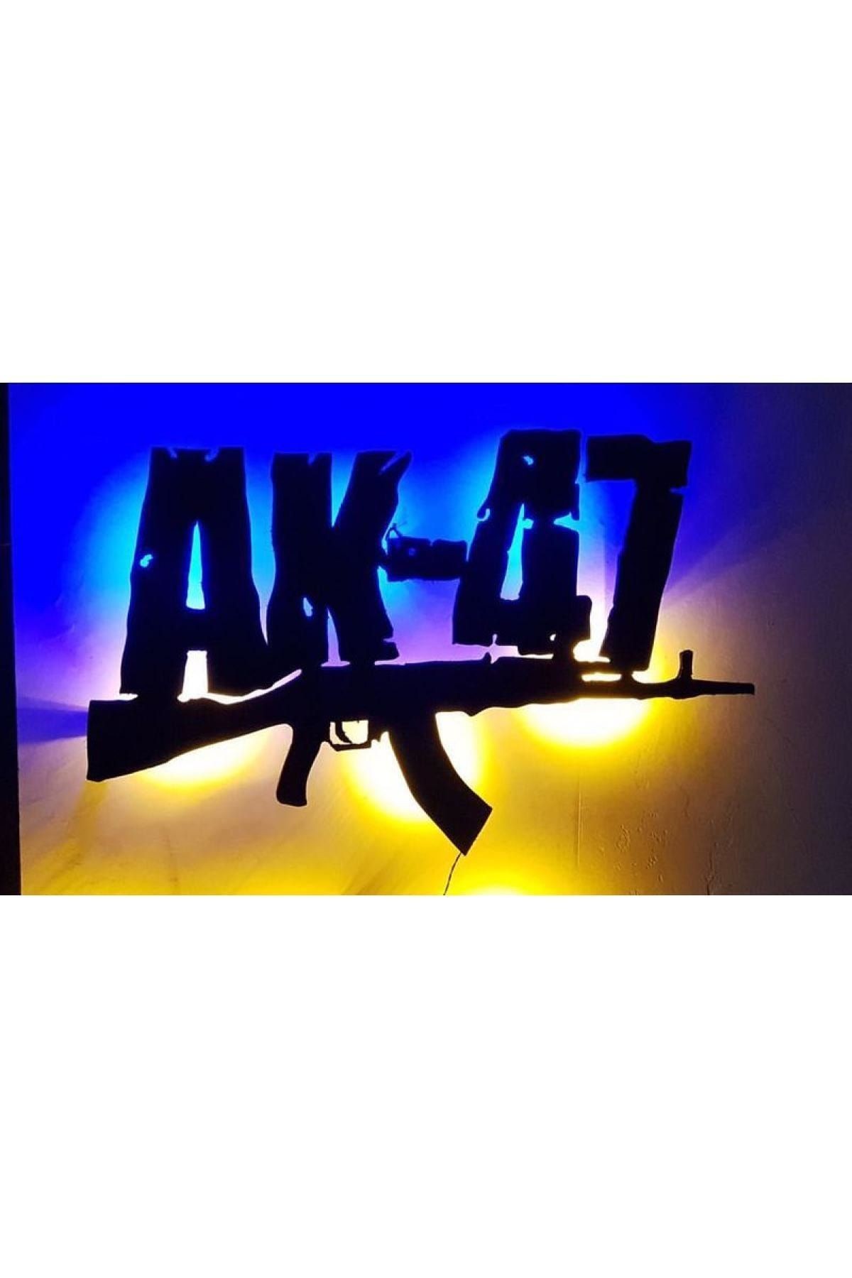 Ak-47 Ledli Duvar Süsü Mdf Tablo Duvar Aksesuarı Ahşap Tablo