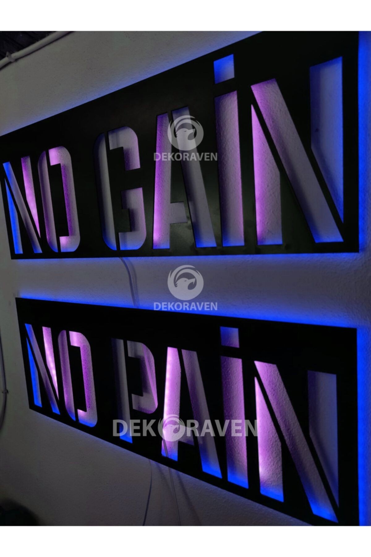 No Pain No Gain Led Işıklı Ahşap Tablo
