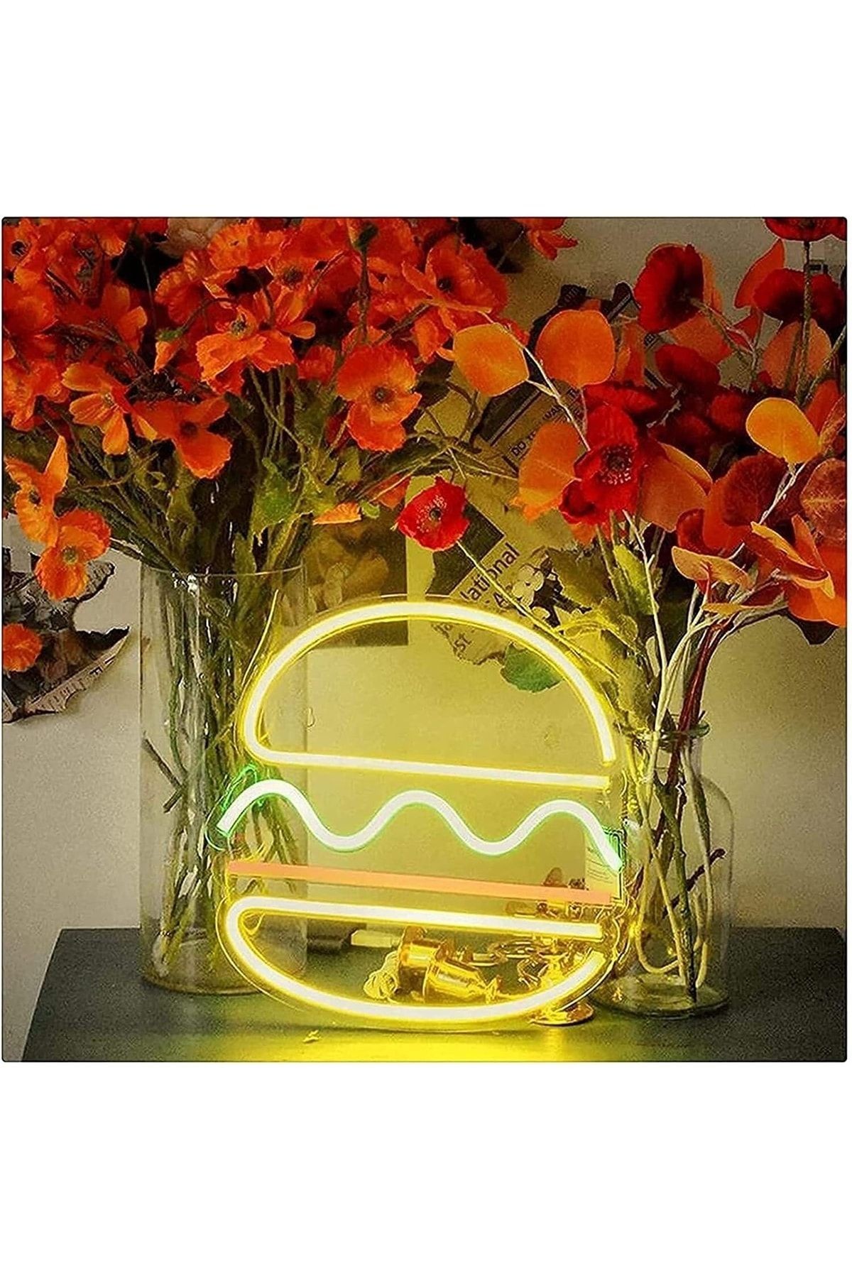 Hamburger Neon Tabela Neon Yazı Dekoratif Aydınlatma