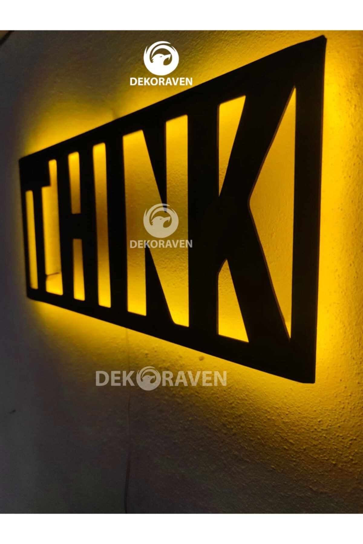 Think-motto Led Işıklı Ahşap Tablo