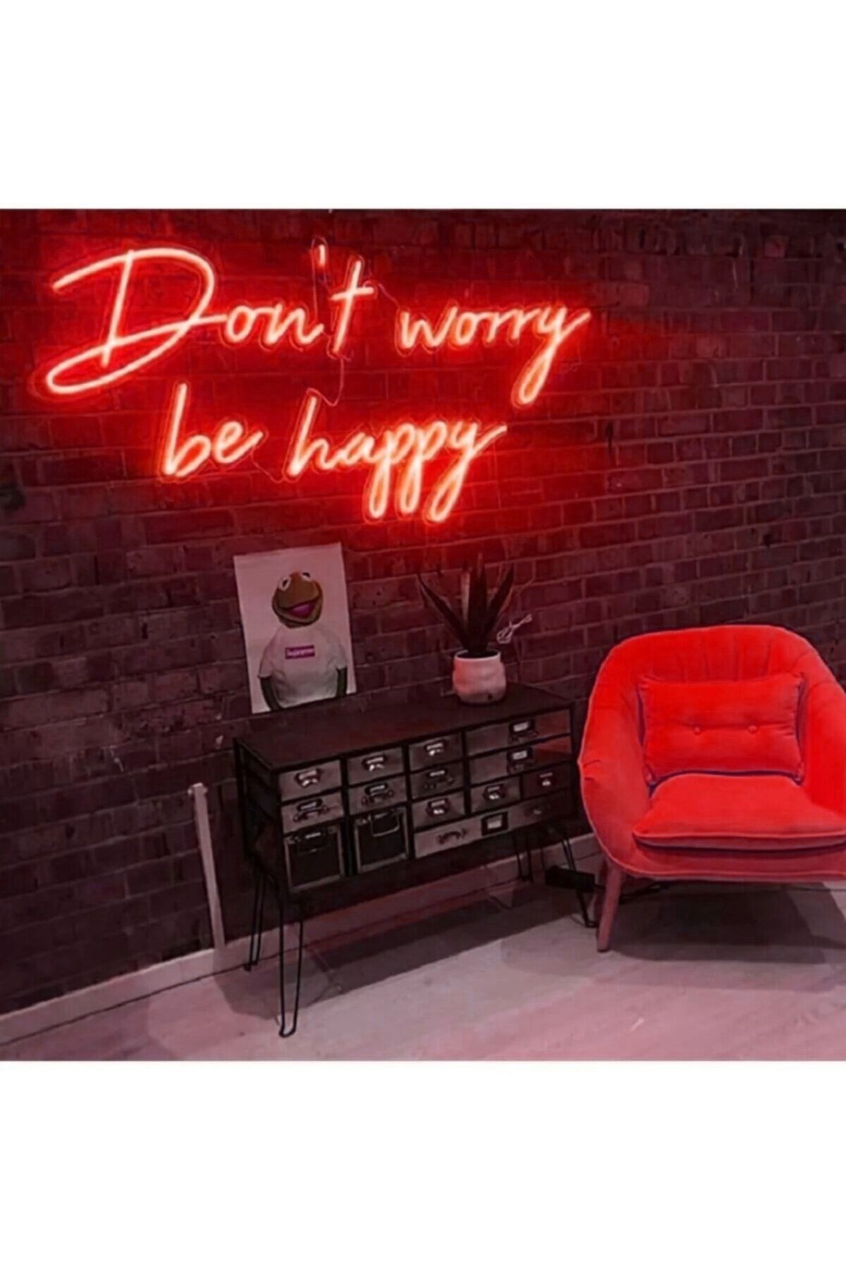 Dont Worry Be Happy Neon Led Yazı Dekoratif Aydınlatma(80x35cm)