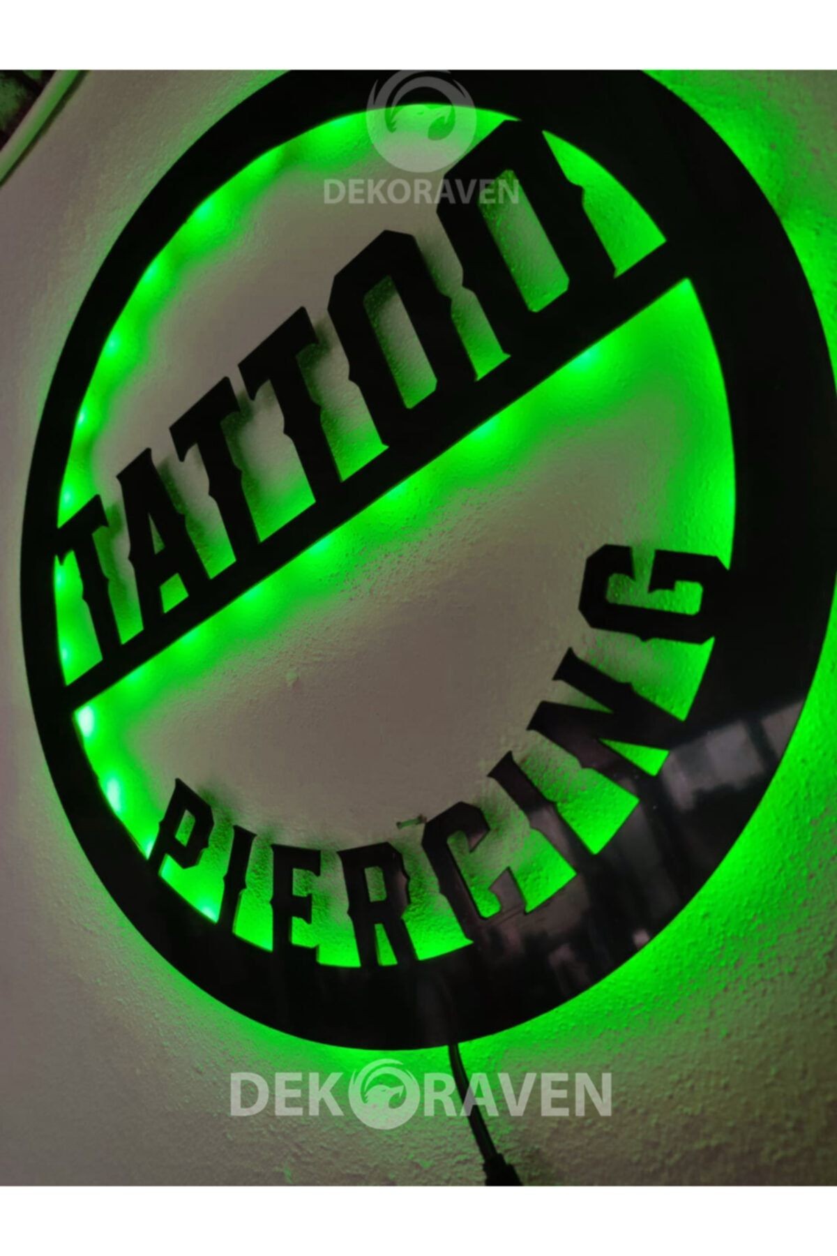 Tatto & Piercing Led Işıklı Ahşap Tablo Iç Mekan Tabela