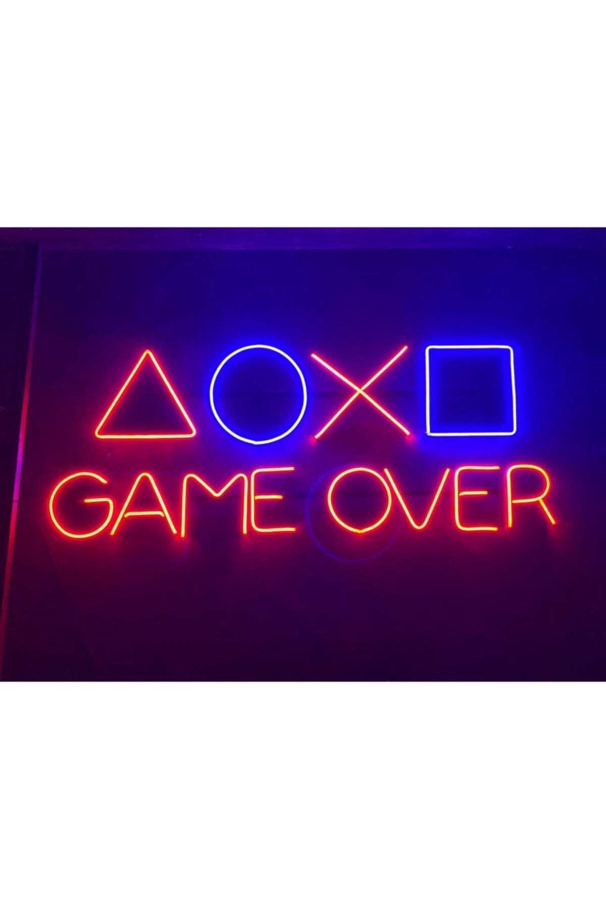 Dekoratif Neon Game Over Yazı Playsitaion Figürü Soft Neon