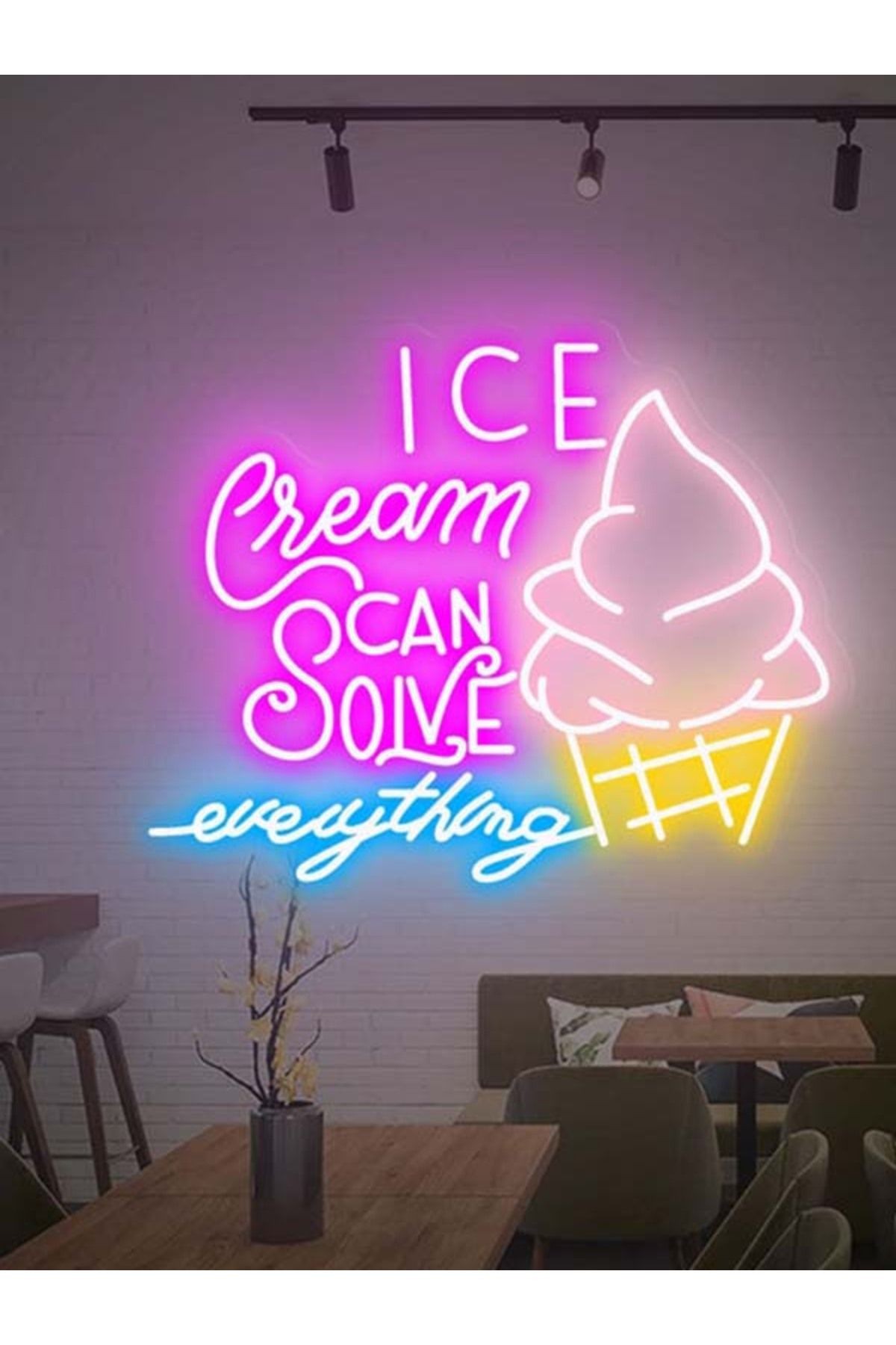 I Cream Solve Everything Neon Led Tabela Dekoratif Aydınlatma