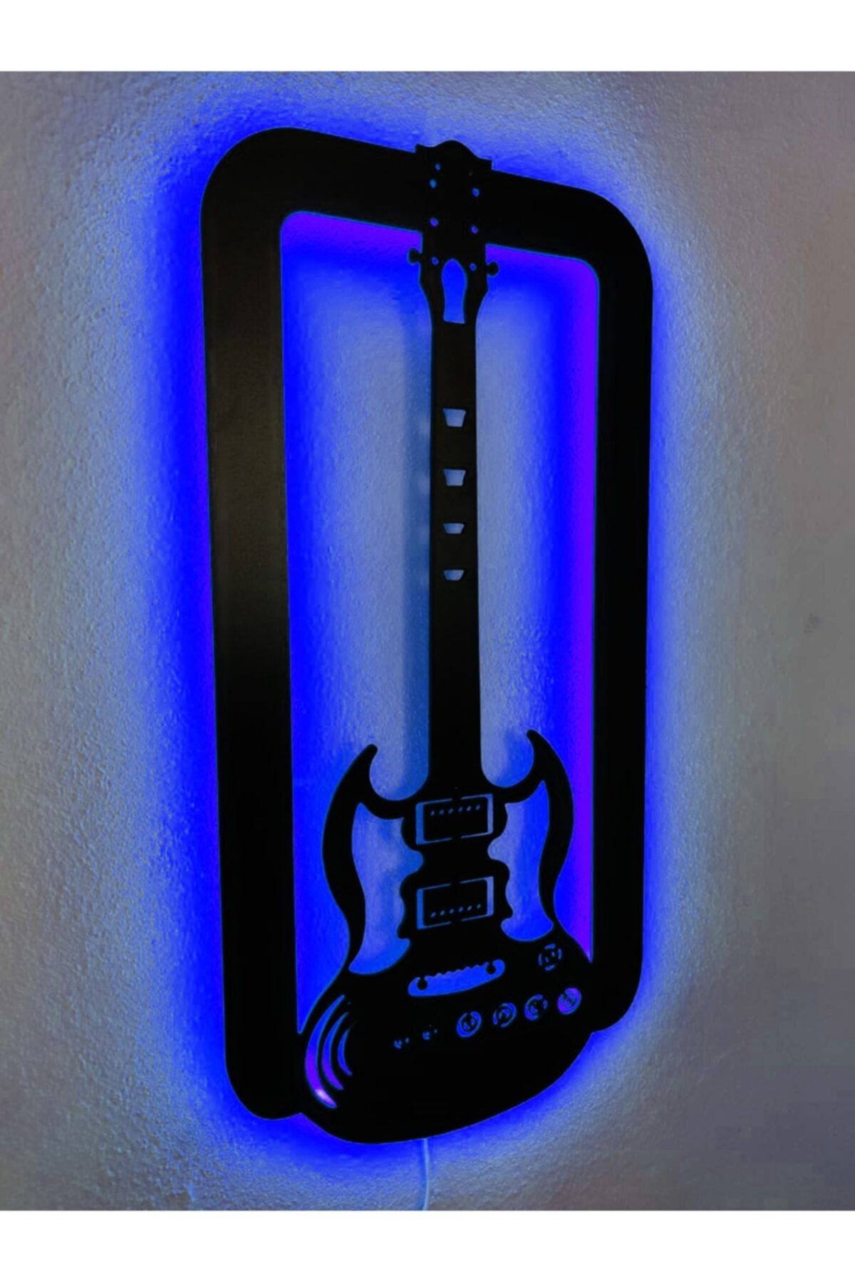 Gitar Led Işıklı Ahşap Dekoratif Tablo