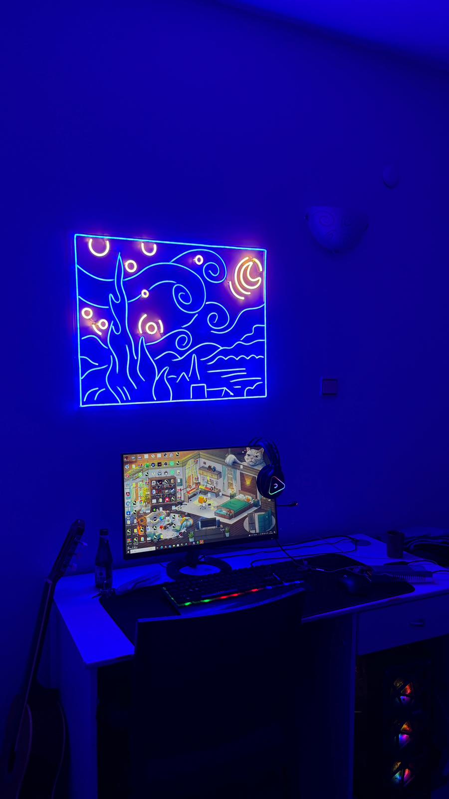 Vincent Van Gogh Yıldızlı Gece Neon Neon Led Tabela Dekoratif Işık