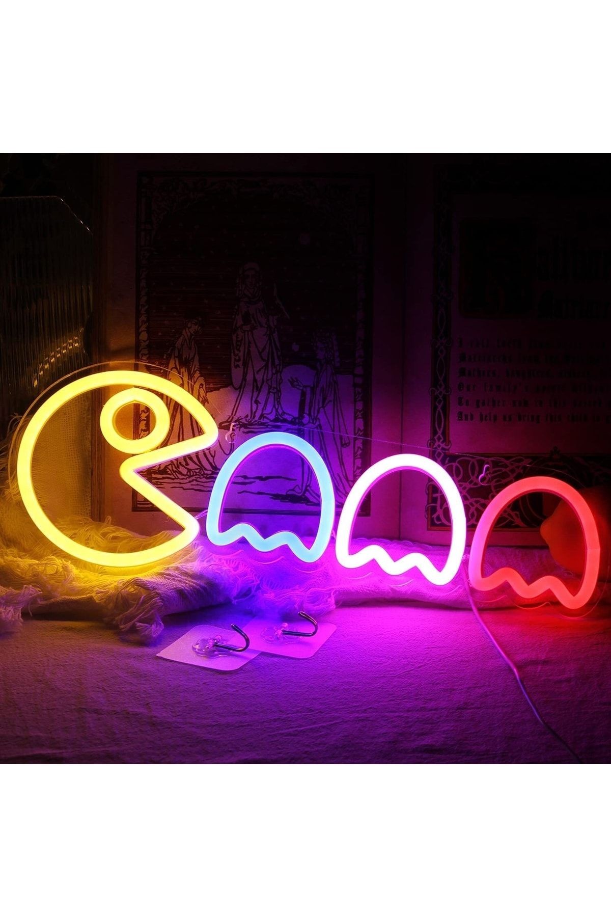 Pacman Neon Tabela Neon Yazı Dekoratif Aydınlatma Ve Gece Lambası